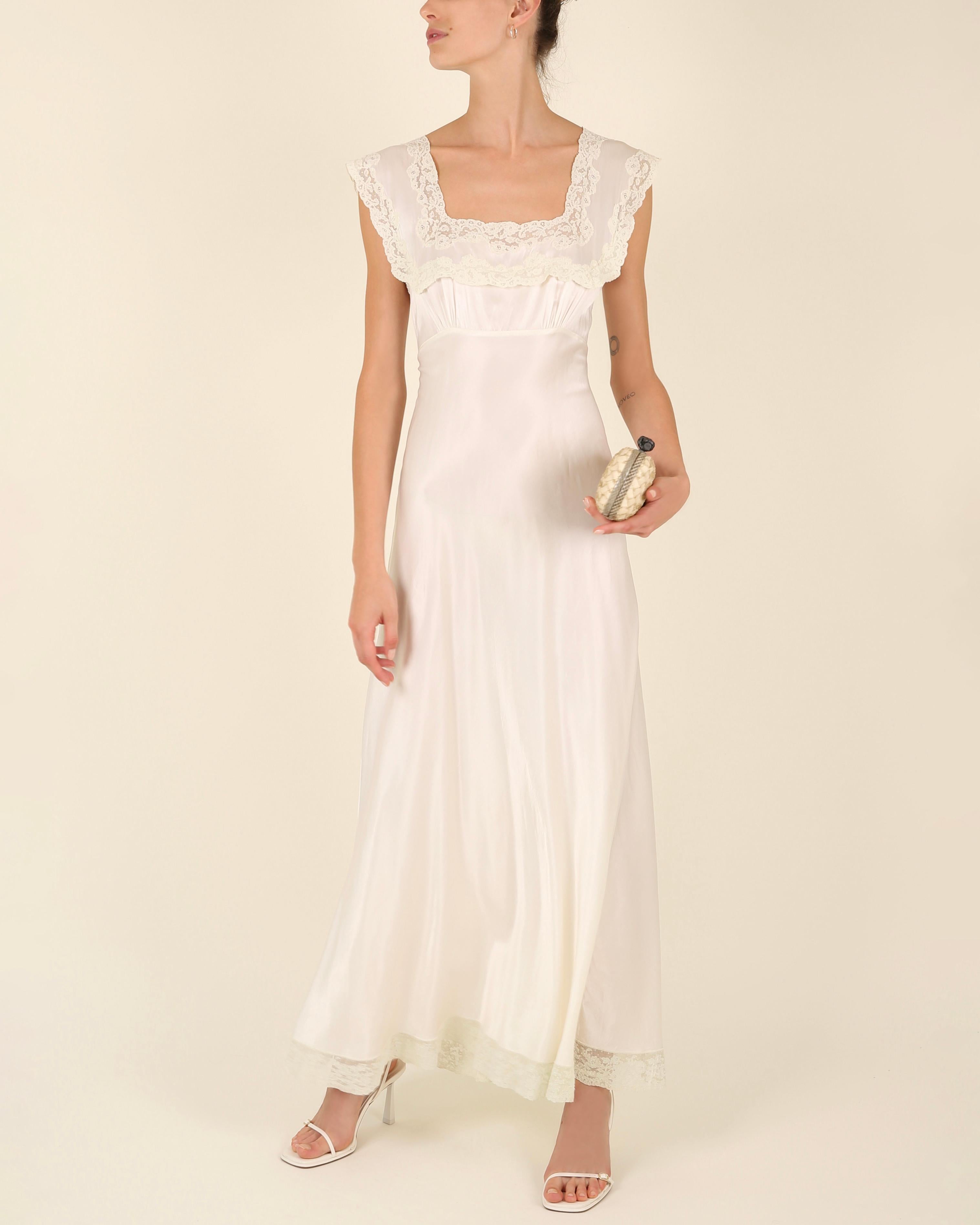 Women's Heavenly Fischer vintage 40s silk white ivory lace wedding night gown slip dress
