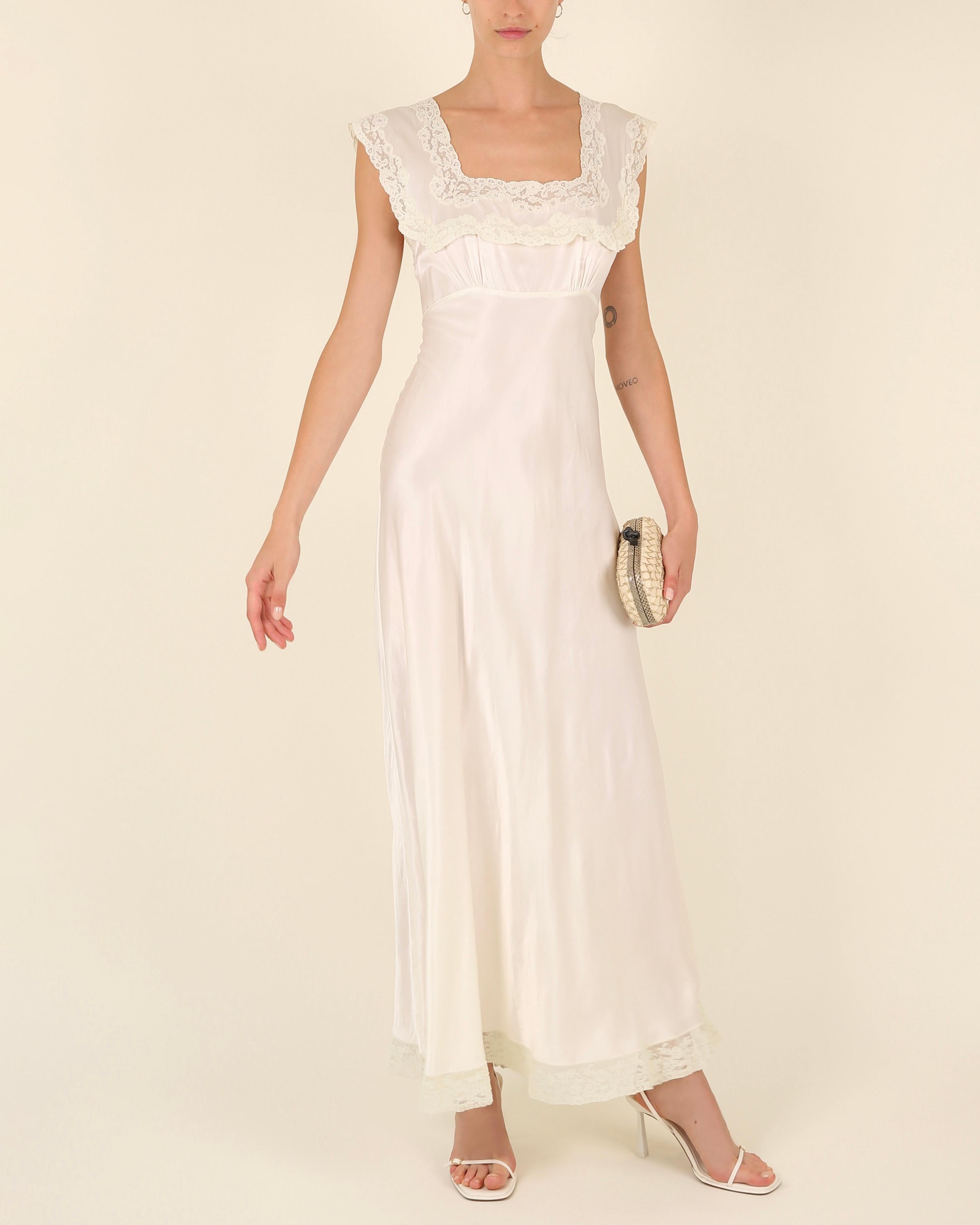Heavenly Fischer vintage 40s silk white ivory lace wedding night gown slip dress 2