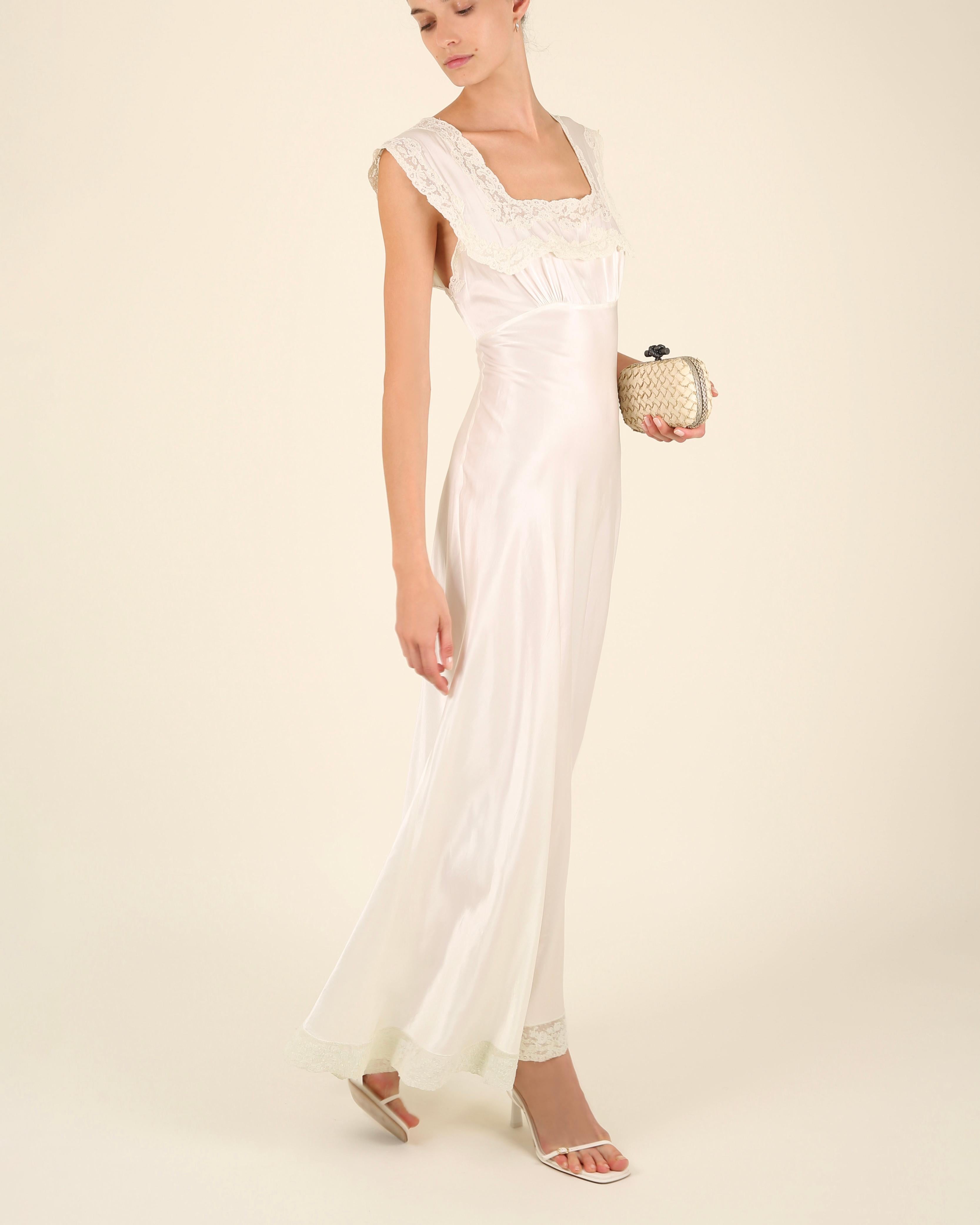 Heavenly Fischer vintage 40s silk white ivory lace wedding night gown slip dress 3