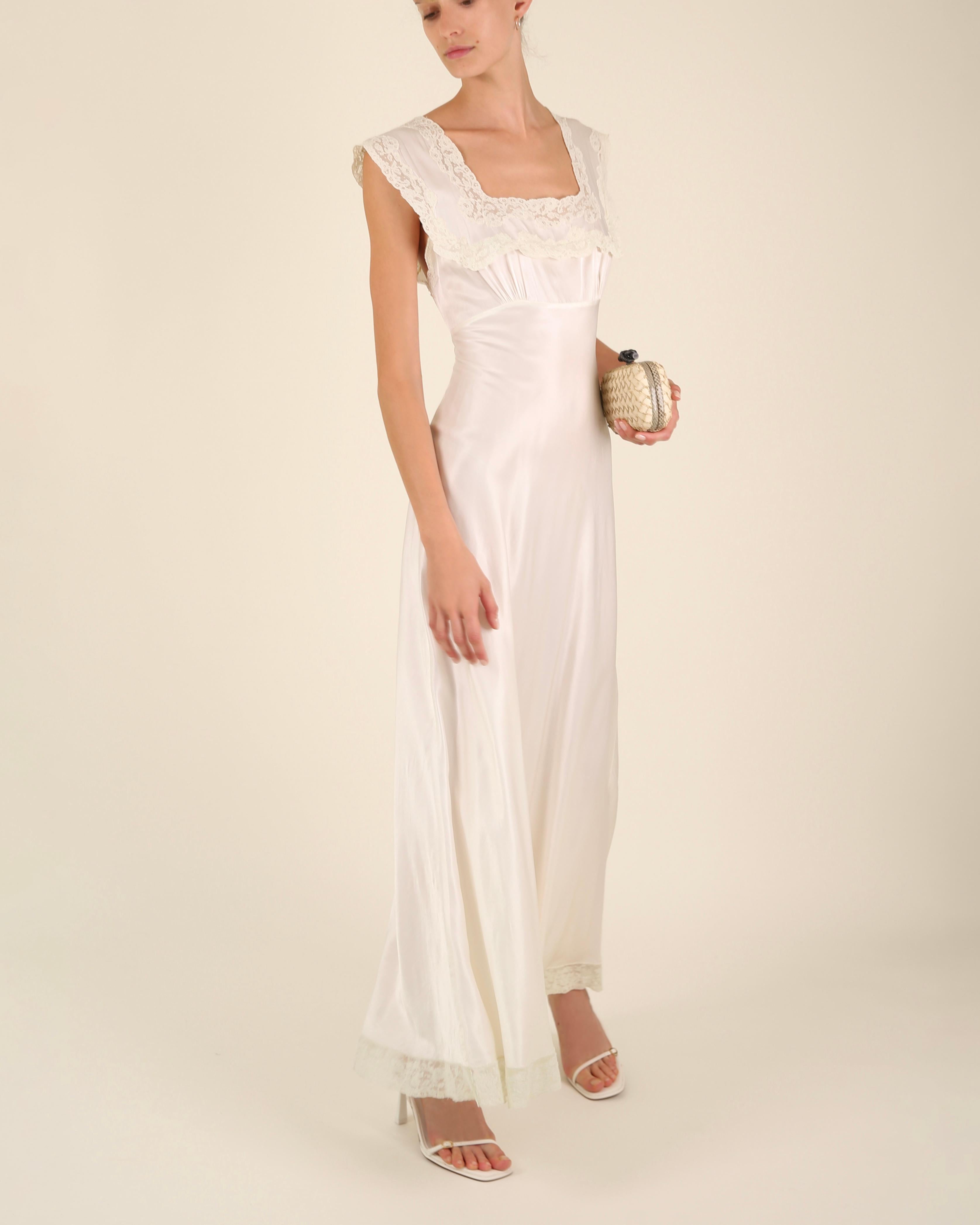 Heavenly Fischer vintage 40s silk white ivory lace wedding night gown slip dress 4
