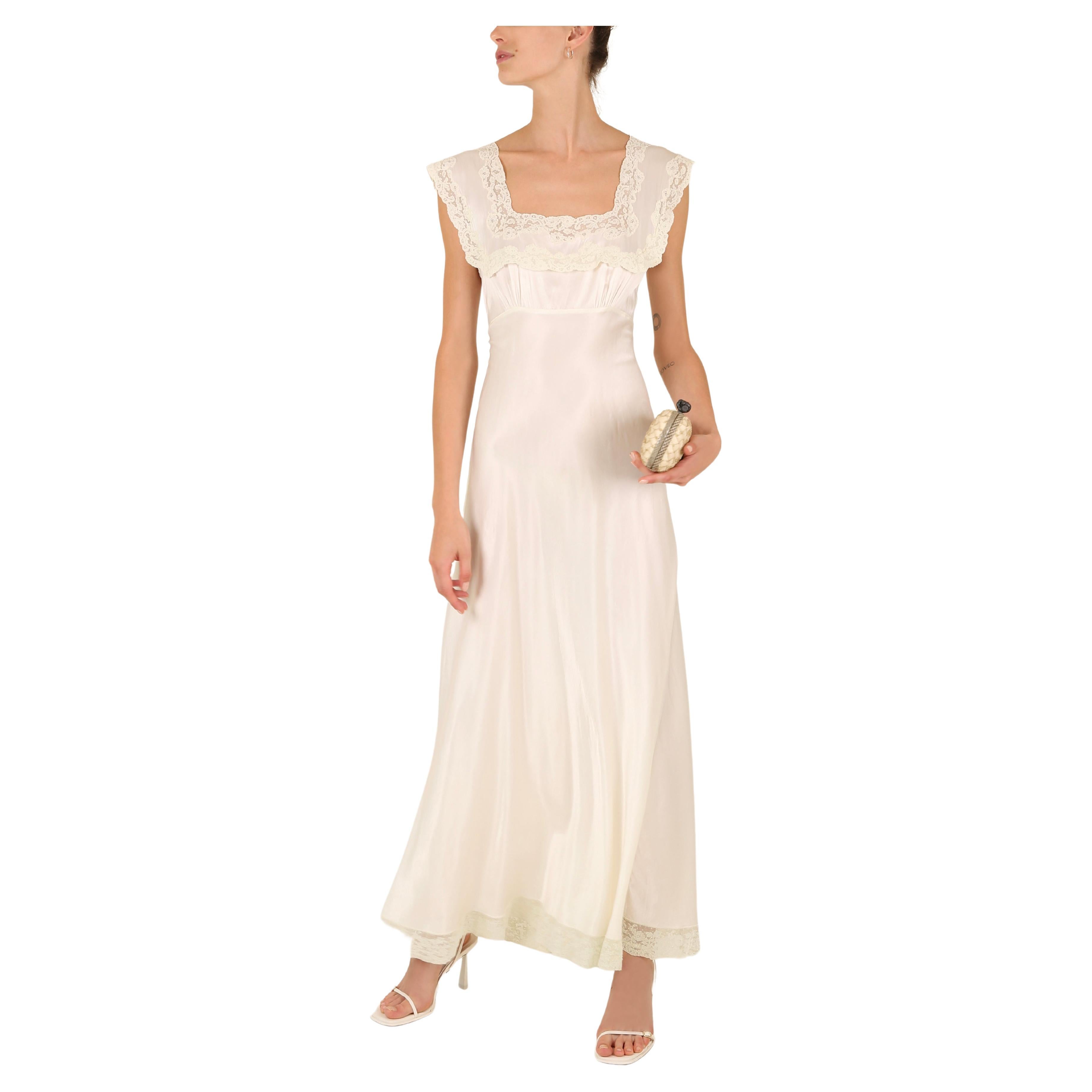 Heavenly Fischer vintage 40s silk white ivory lace wedding night gown slip dress