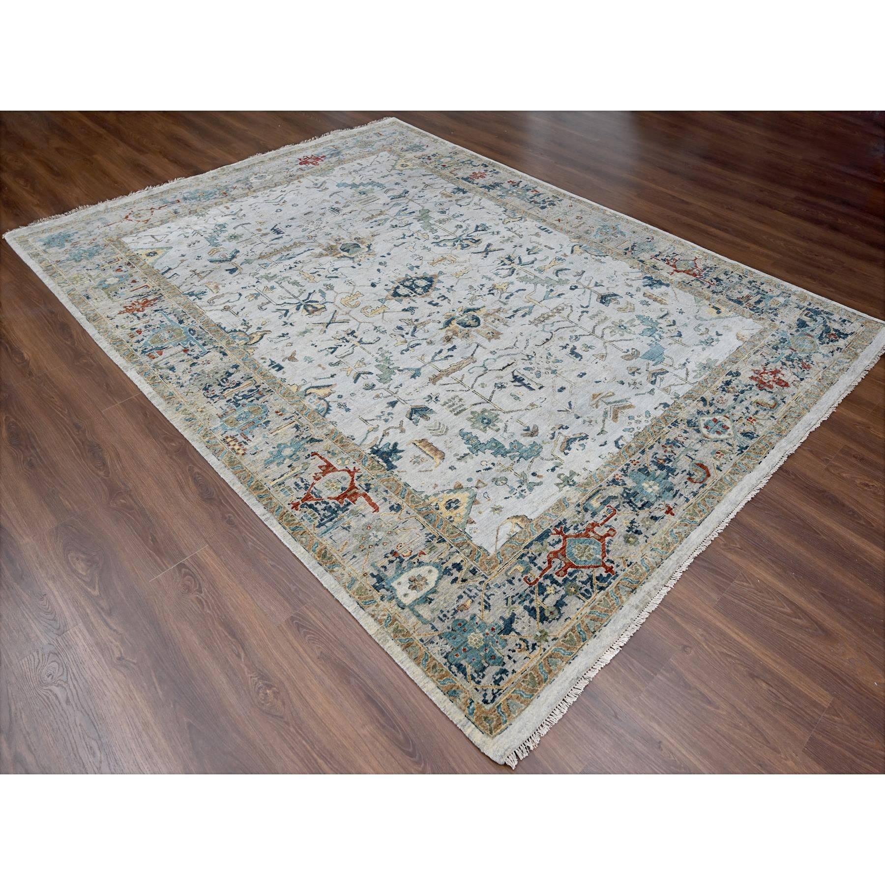 Heavenly Gray Heriz Design Handgeknüpfter orientalischer Teppich aus reiner Wolle 8'10