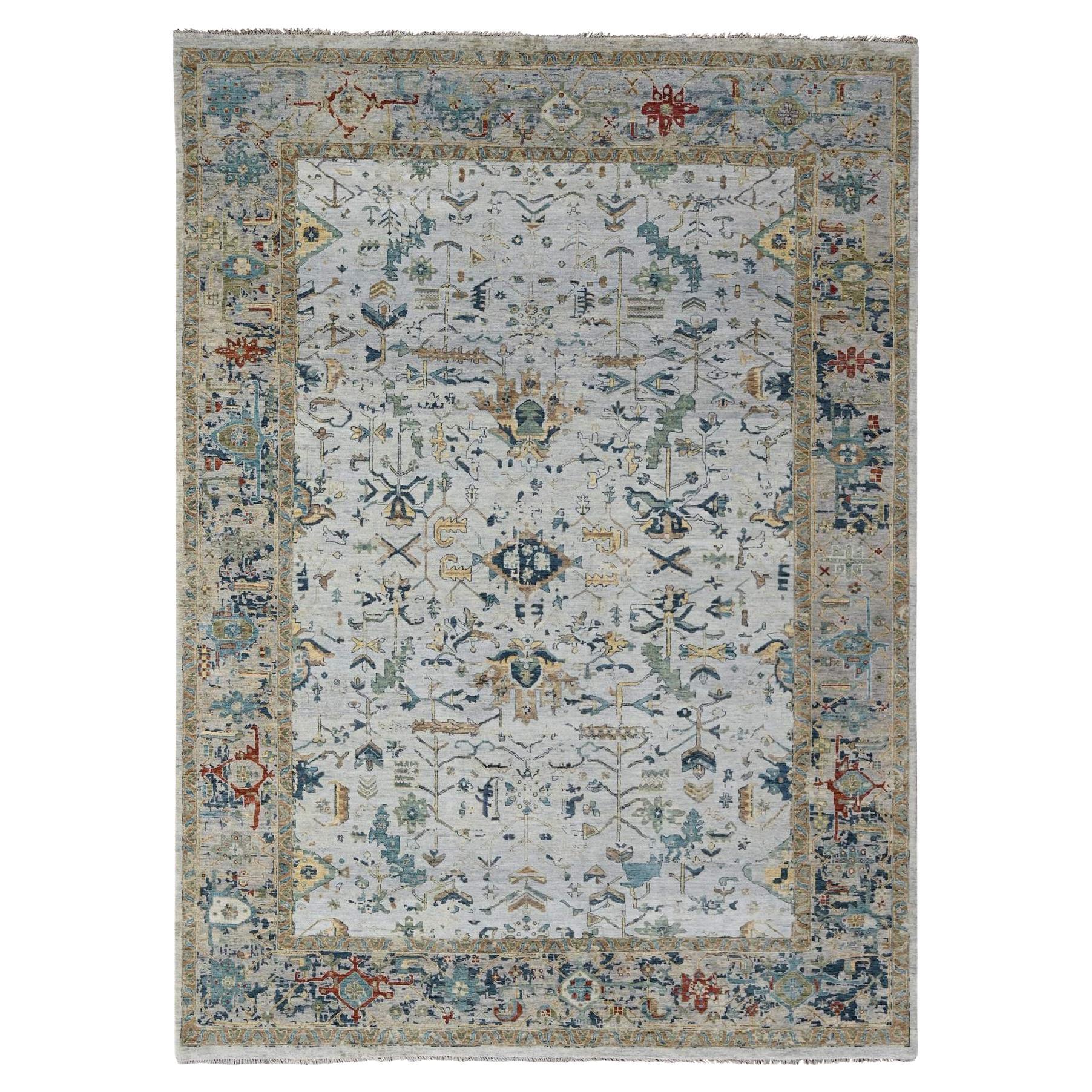 Tapis oriental gris ciel noué à la main Heriz Design 8'10" x 11'11"