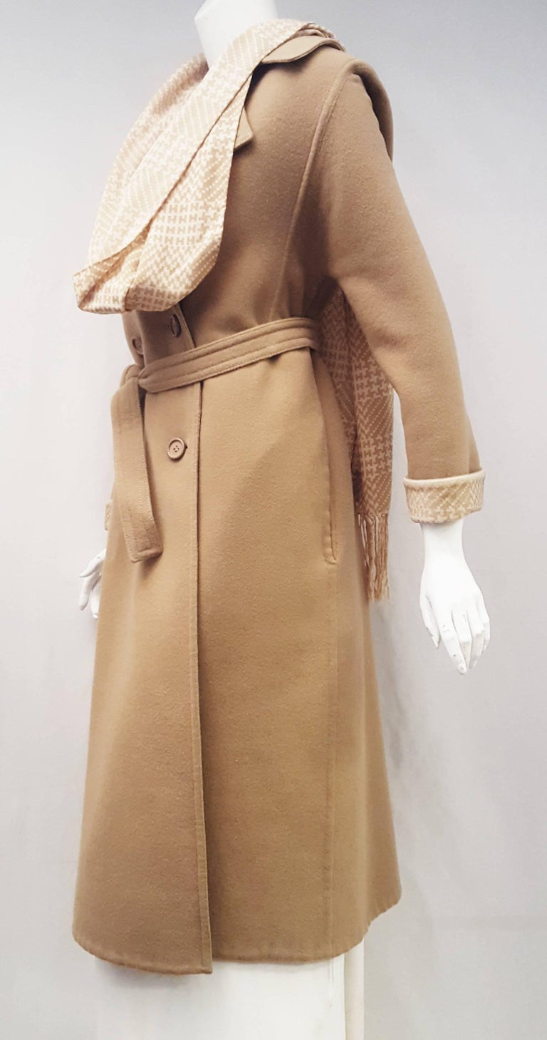 Hermes Wool Camel Double Breasted Coat with Scarf and Sash ...