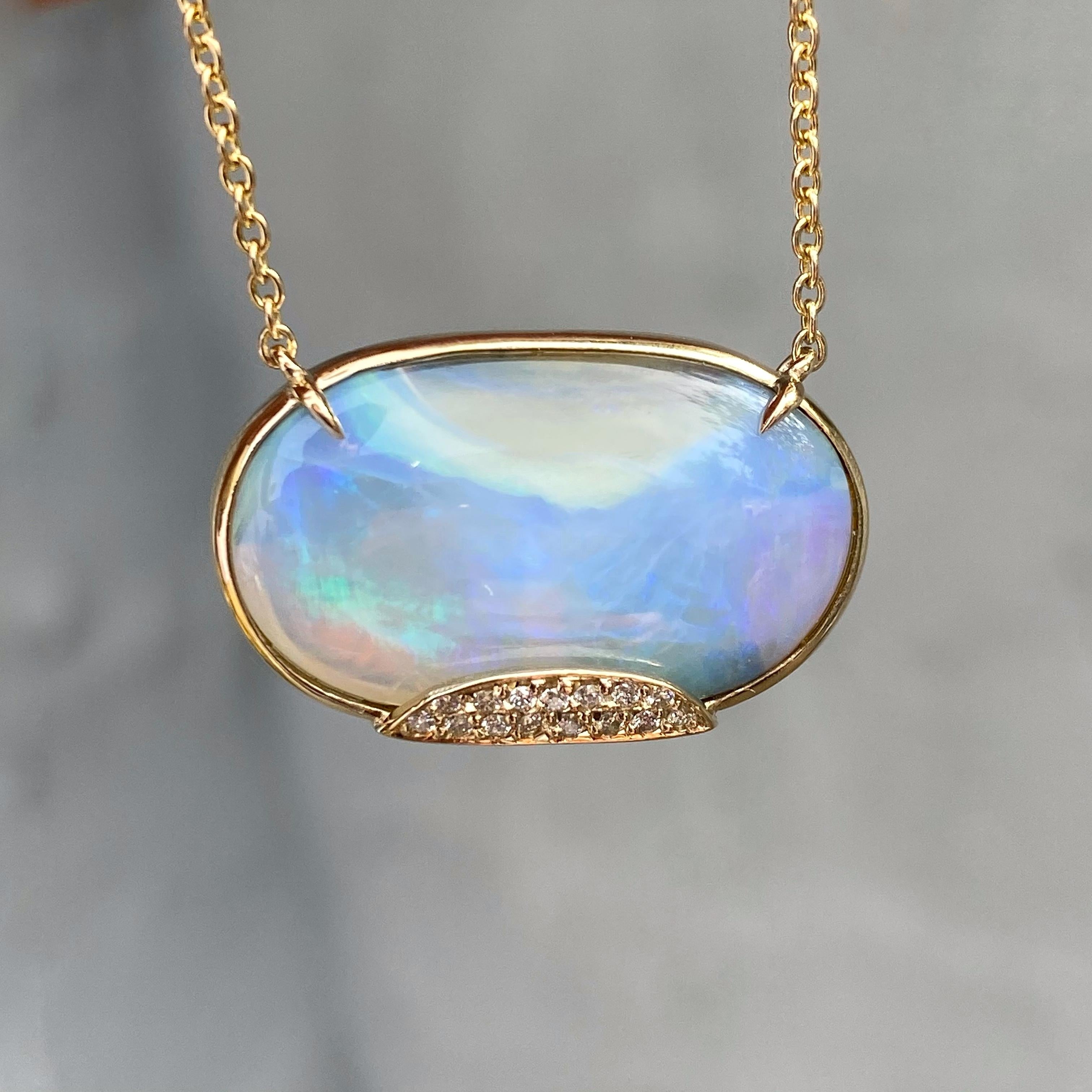 Brilliant Cut Heaven's Muse Gold Australian Boulder Opal Necklace with Diamonds, NIXIN Jewelry For Sale