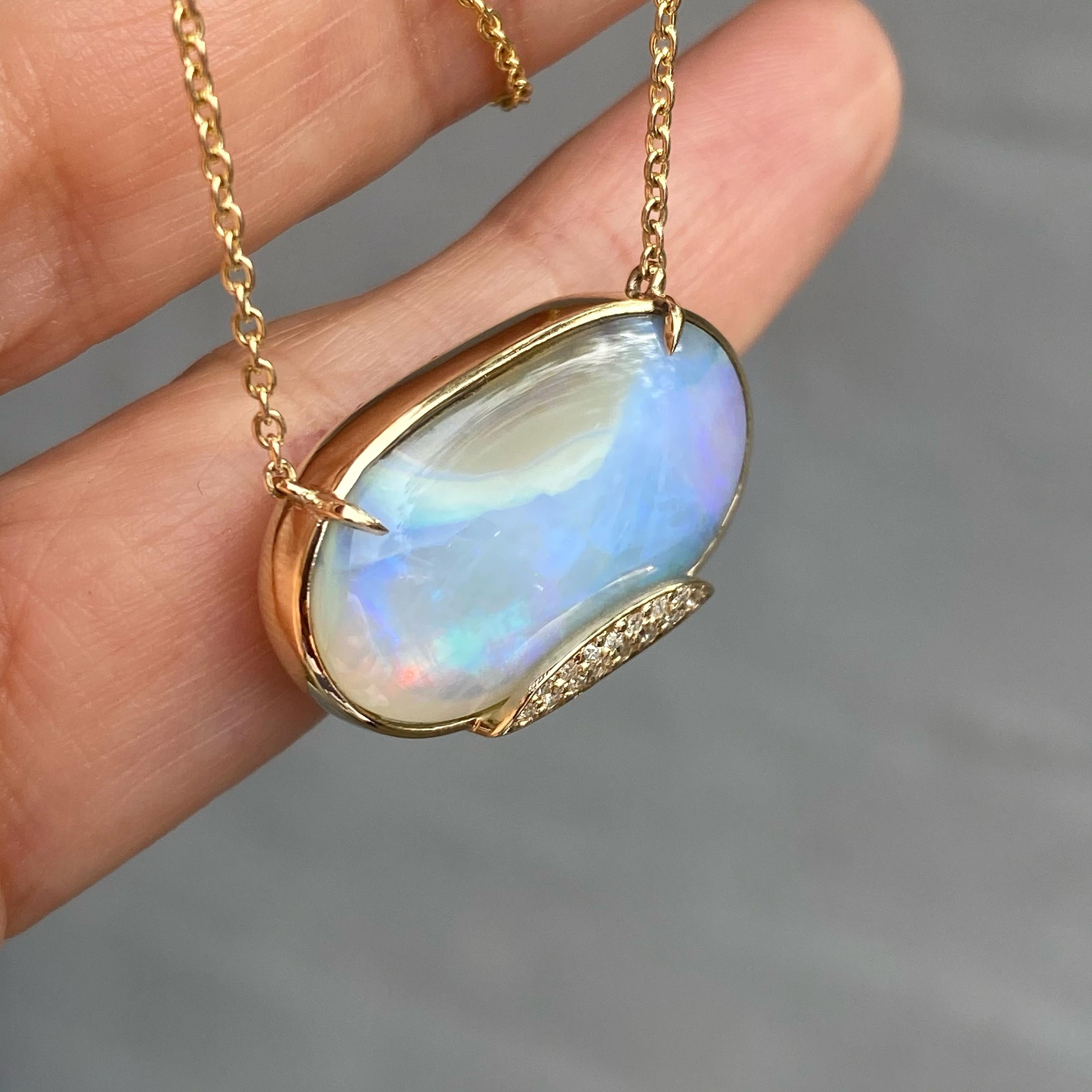 Heaven's Muse Gold Australian Boulder Opal Necklace with Diamonds, NIXIN Jewelry In New Condition For Sale In Los Angeles, CA