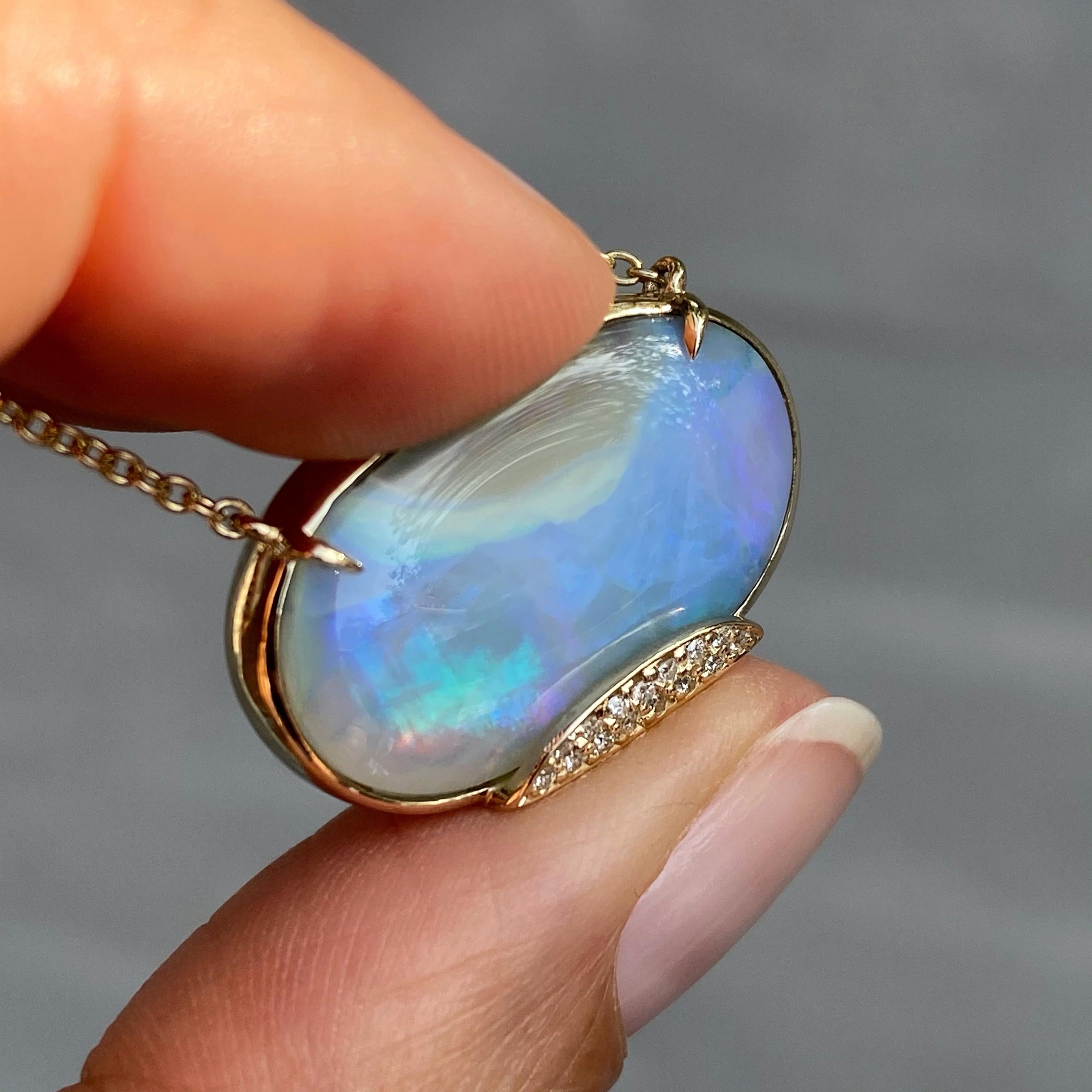 Heaven's Muse Gold Australian Boulder Opal Necklace with Diamonds, NIXIN Jewelry For Sale 1