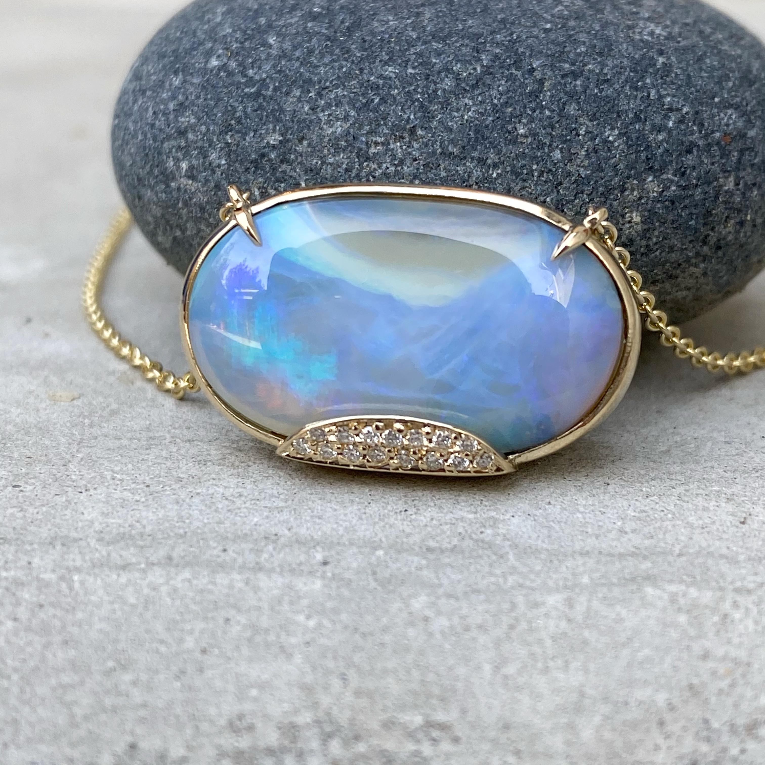 Heaven's Muse Gold Australian Boulder Opal Necklace with Diamonds, NIXIN Jewelry For Sale 2