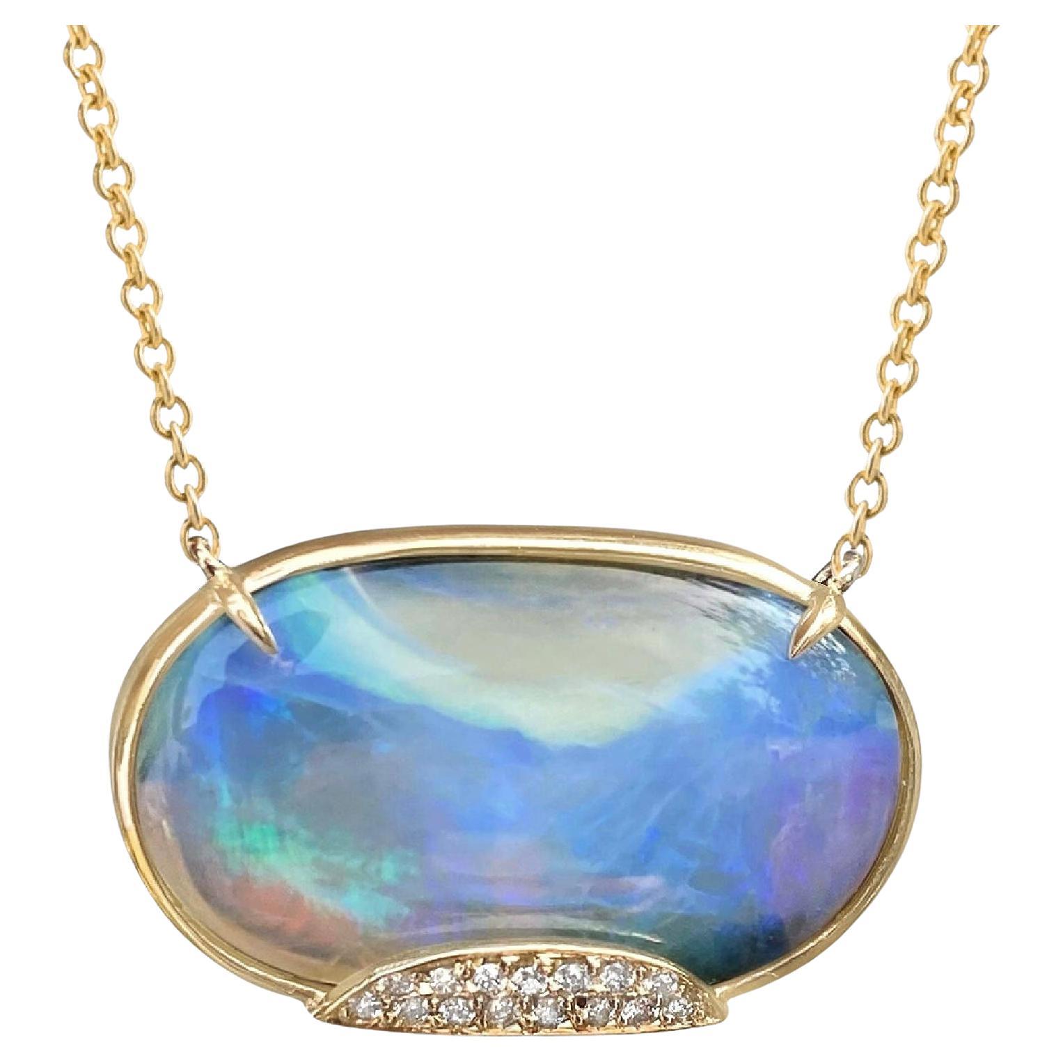 Heaven's Muse Gold Australian Boulder Opal Necklace with Diamonds, NIXIN Jewelry For Sale