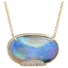 Heaven's Muse Gold Australian Boulder Opal Necklace with Diamonds, NIXIN Jewelry