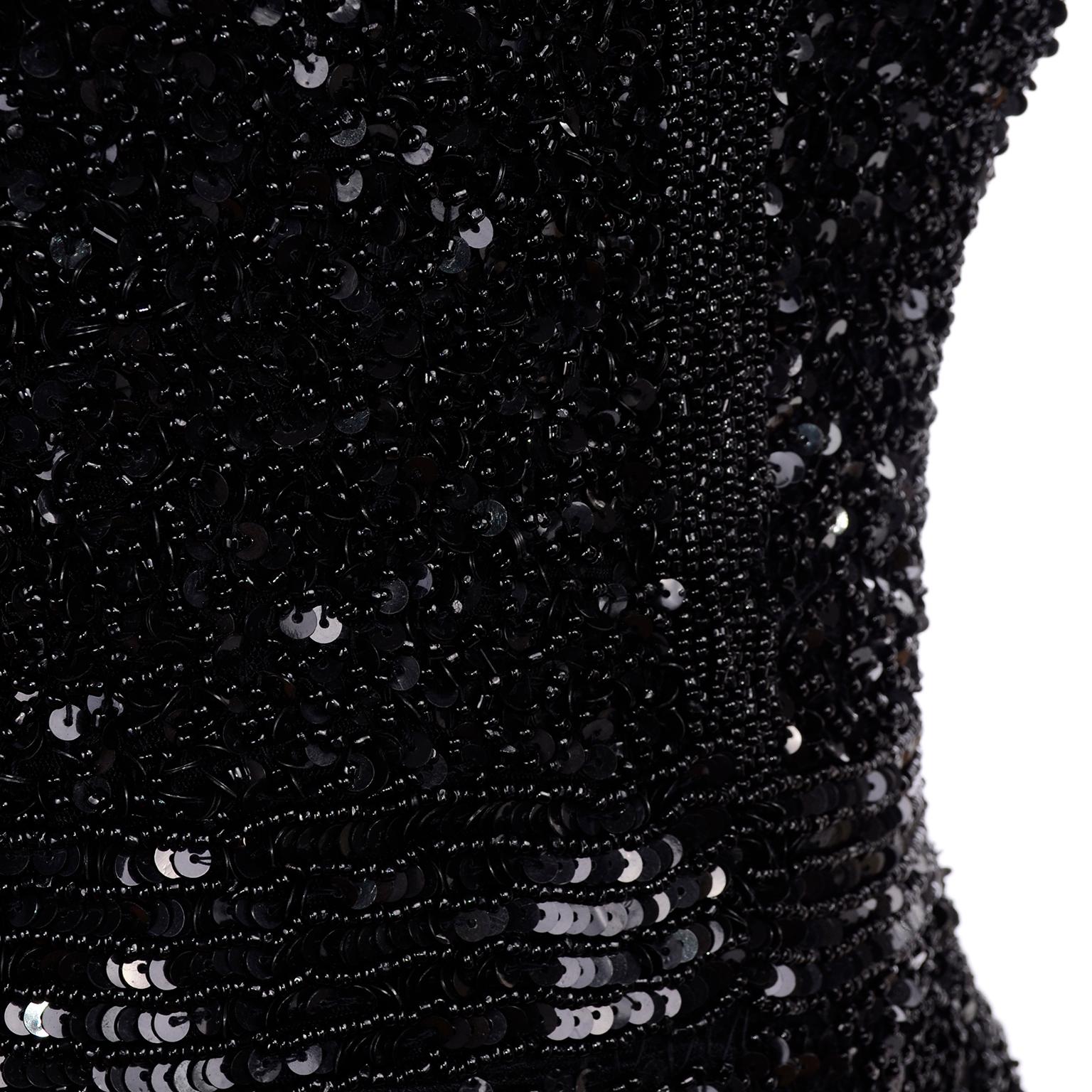 Heavily Beaded Vintage Black Jumpsuit Evening Dress Alternative For Sale 4