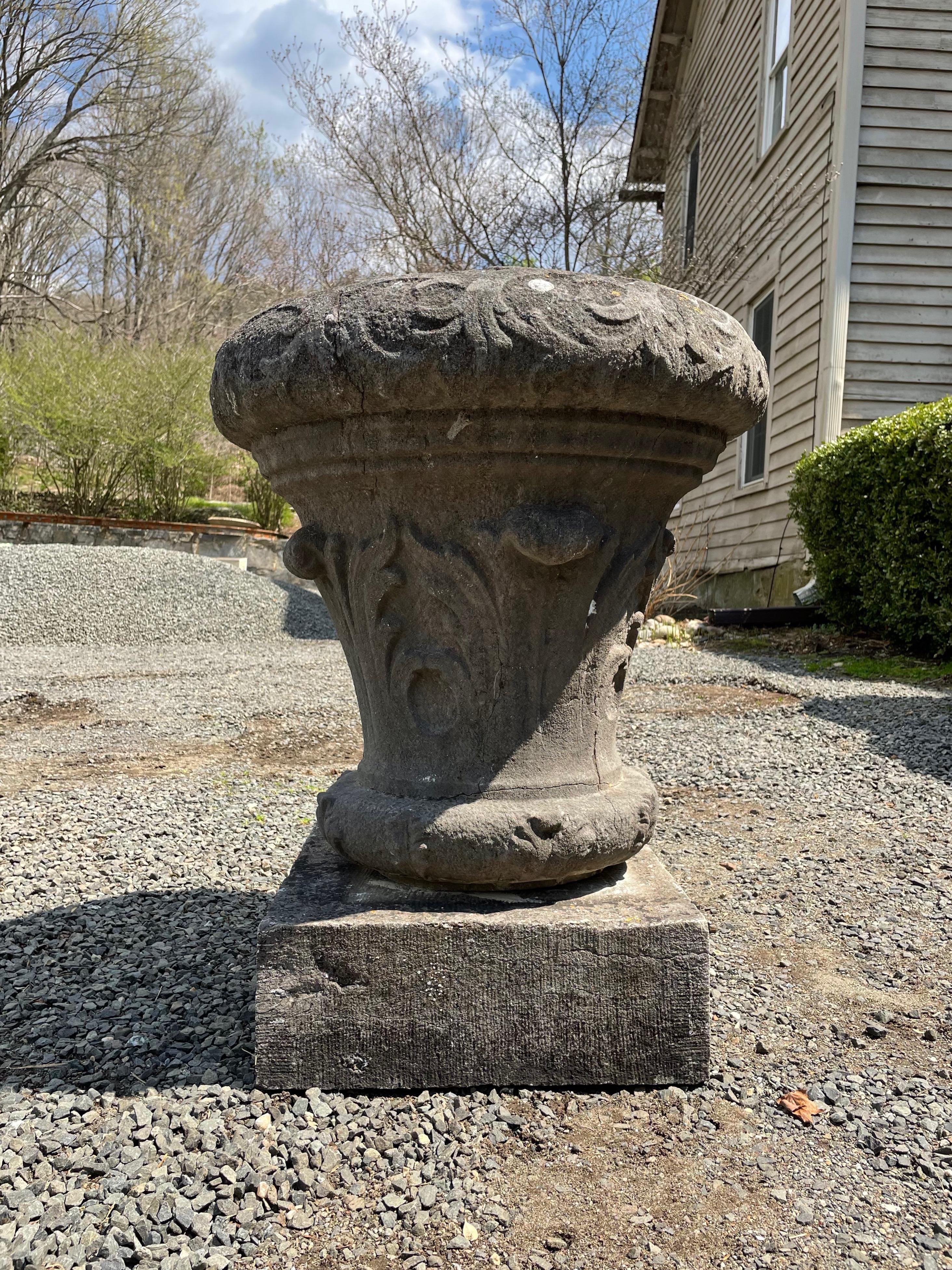 Heavily-Carved 18th C Belgian Bluestone Table Base In Good Condition In Woodbury, CT