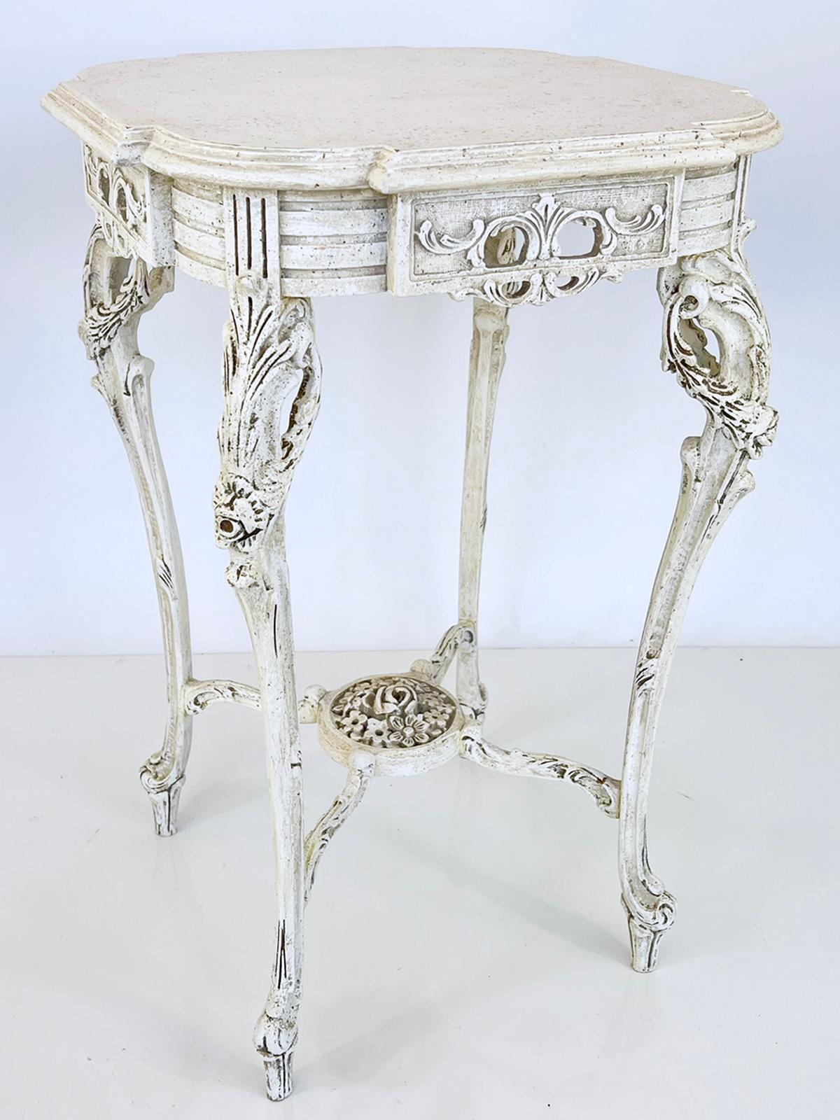 Italian Heavily Carved and Painted Vintage Occasional Table For Sale