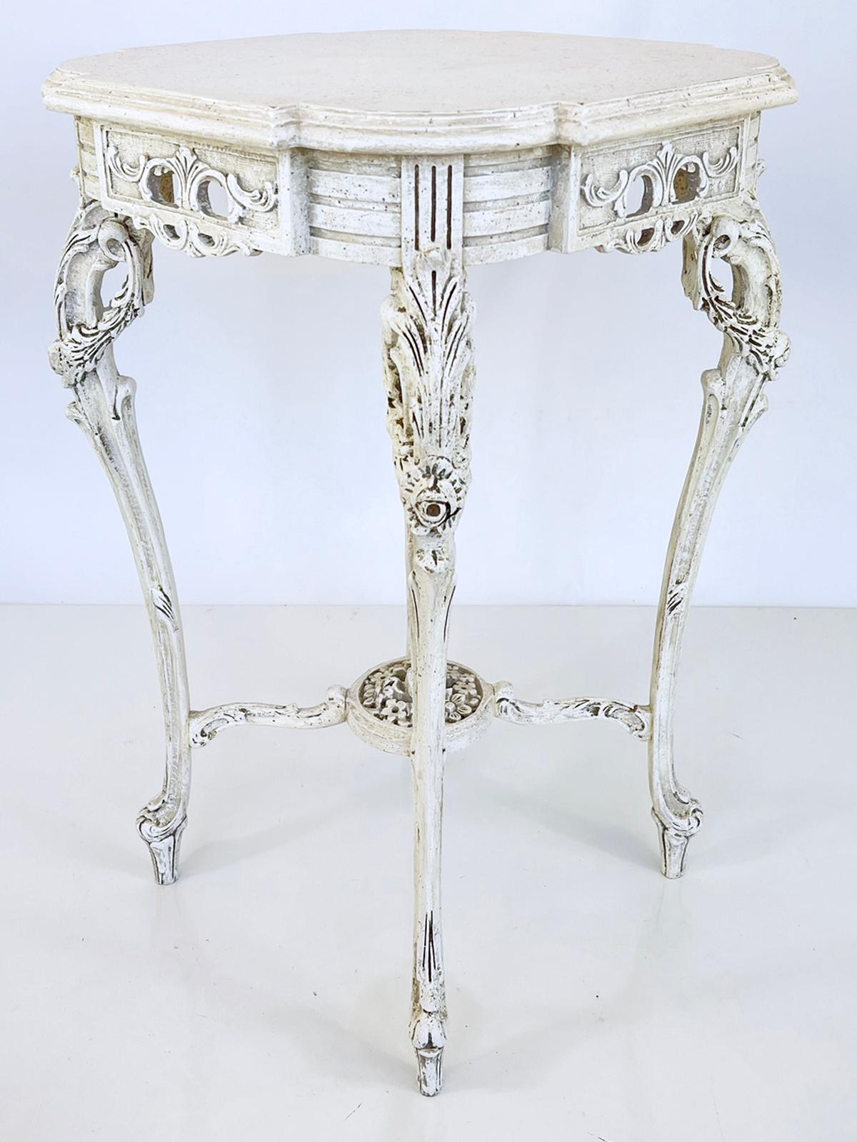 Heavily Carved and Painted Vintage Occasional Table In Good Condition For Sale In West Palm Beach, FL