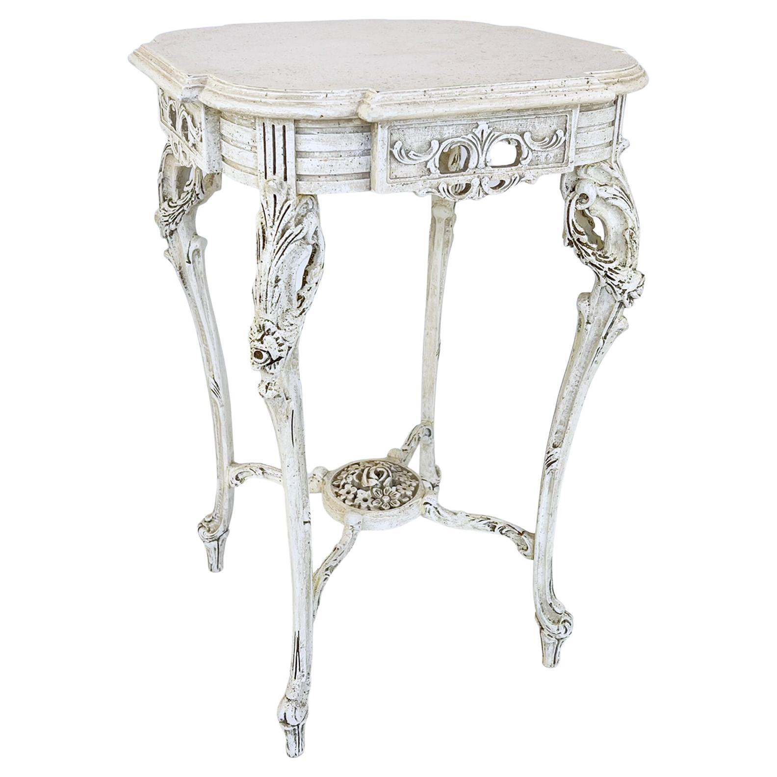 Heavily Carved and Painted Vintage Occasional Table