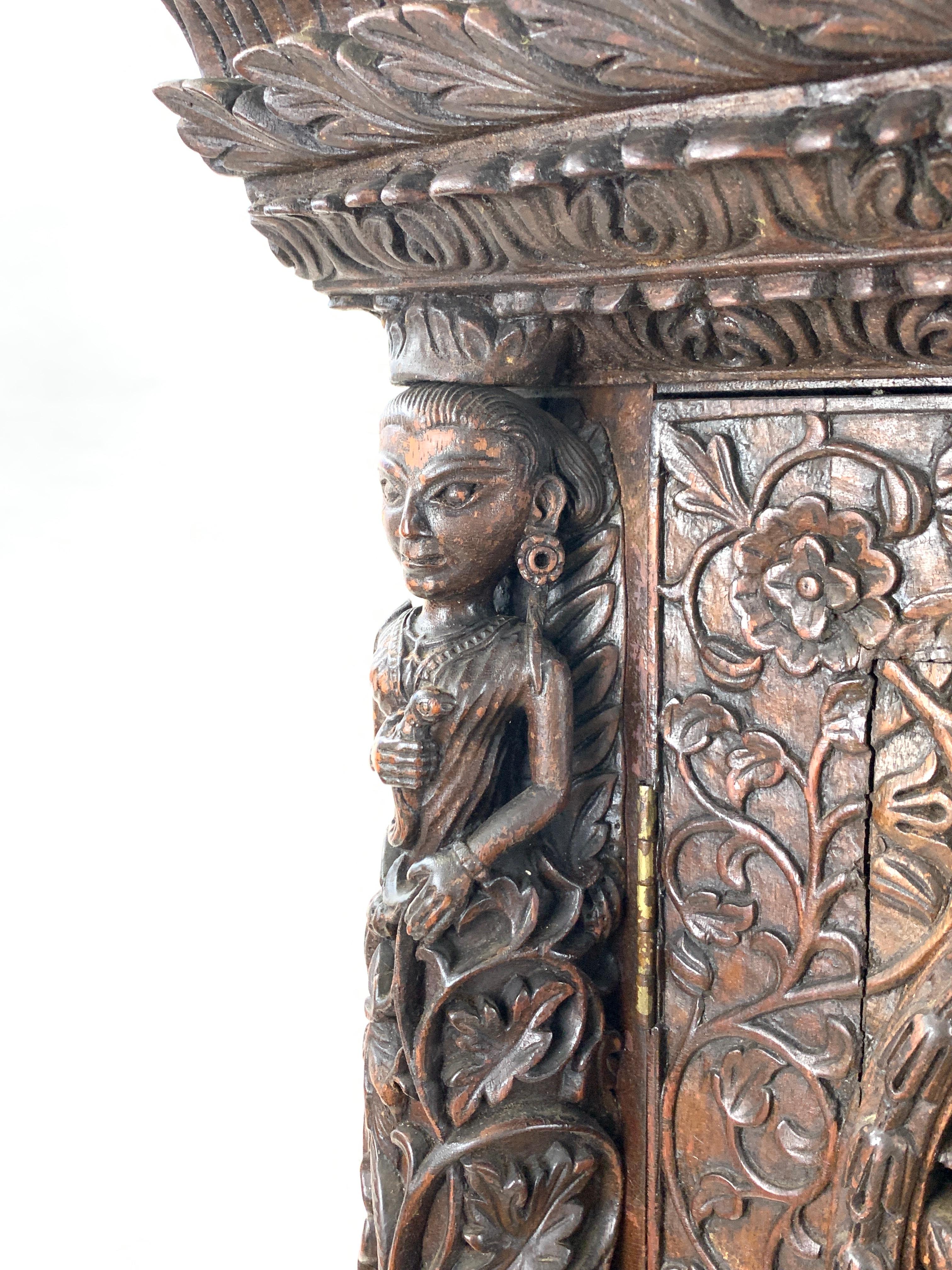 Heavily Carved Anglo Indian Corner Cabinet For Sale 6