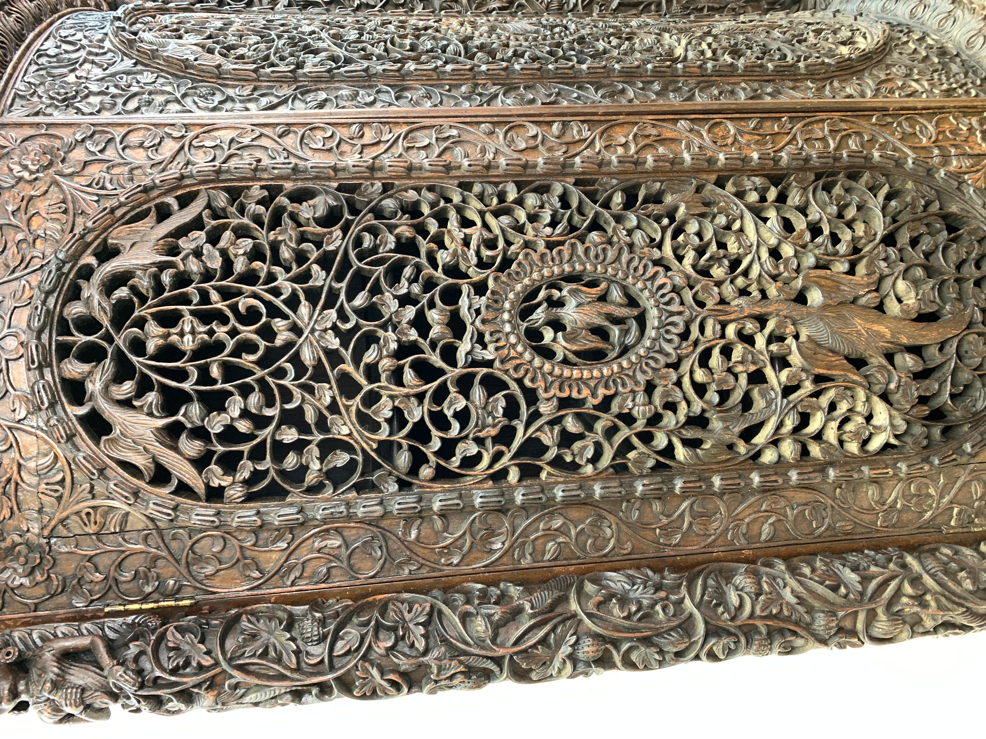 Hardwood Heavily Carved Anglo Indian Corner Cabinet For Sale