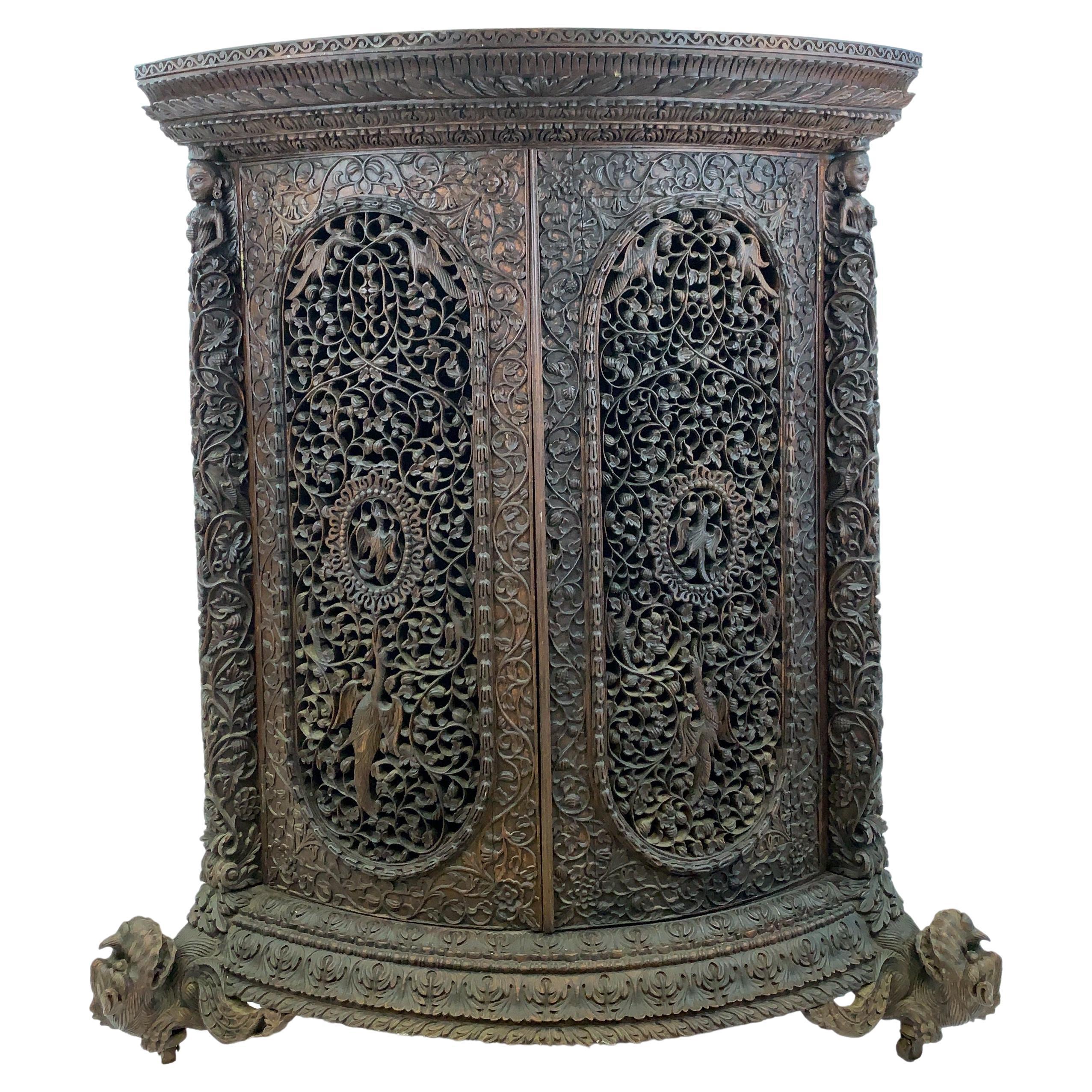 Heavily Carved Anglo Indian Corner Cabinet