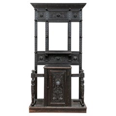 Heavily Carved Antique Ebonized Hall Tree 