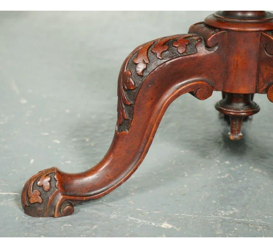 Heavily Carved Burr Walnut Antique Victorian Pedestal Wine End Lamp Table For Sale 2