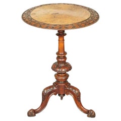 Heavily Carved Burr Walnut Used Victorian Pedestal Wine End Lamp Table