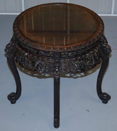 Heavily Carved Chinese Dragon Occasional Centre Table Black Ebonised Finish
