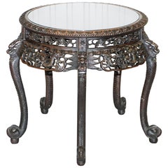 Antique Heavily Carved Chinese Dragon Occasional Centre Table Black Ebonised Finish