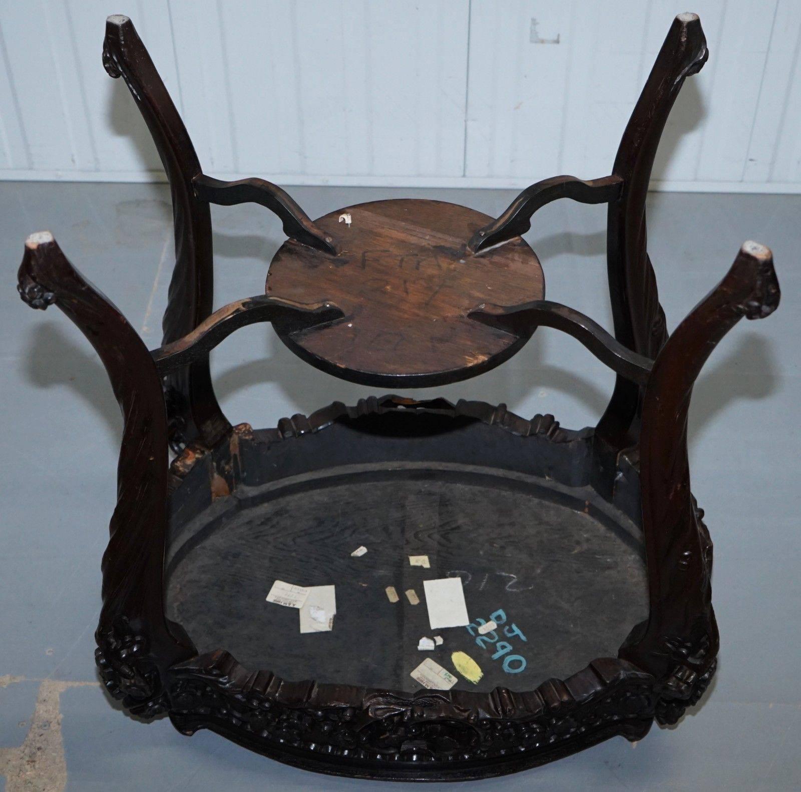 Heavily Carved Chinese Export Occasional Centre Table Black Lacquered Finish For Sale 4