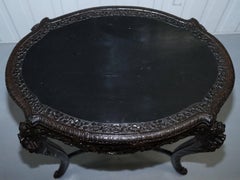 Heavily Carved Chinese Export Occasional Centre Table Black Lacquered Finish