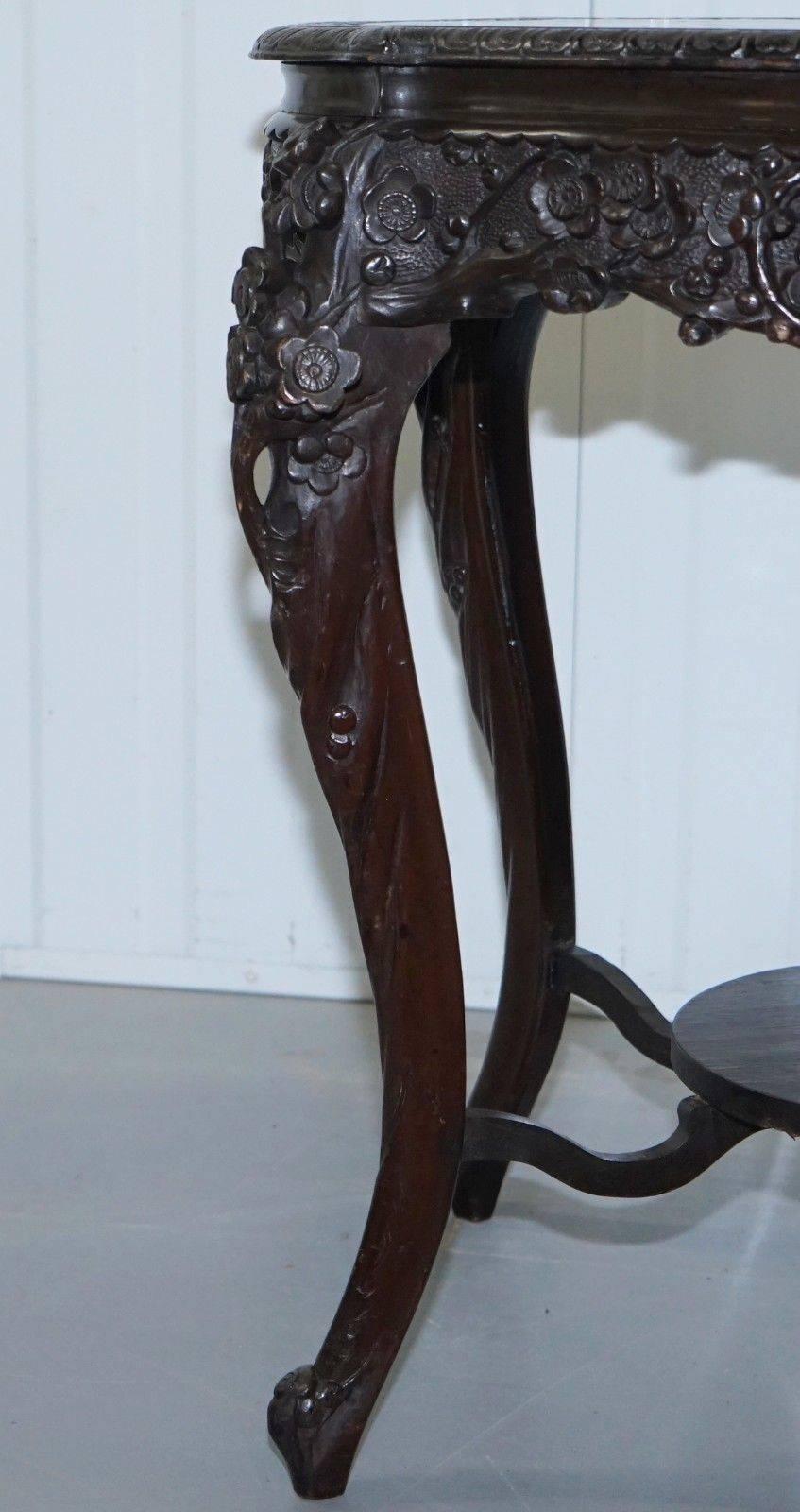 Heavily Carved Chinese Export Occasional Centre Table Black Lacquered Finish In Distressed Condition For Sale In West Sussex, Pulborough