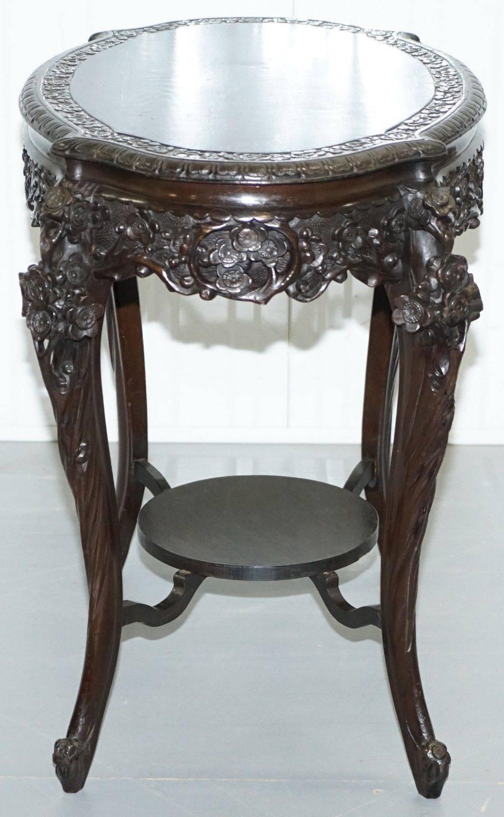 Heavily Carved Chinese Export Occasional Centre Table Black Lacquered Finish For Sale 1