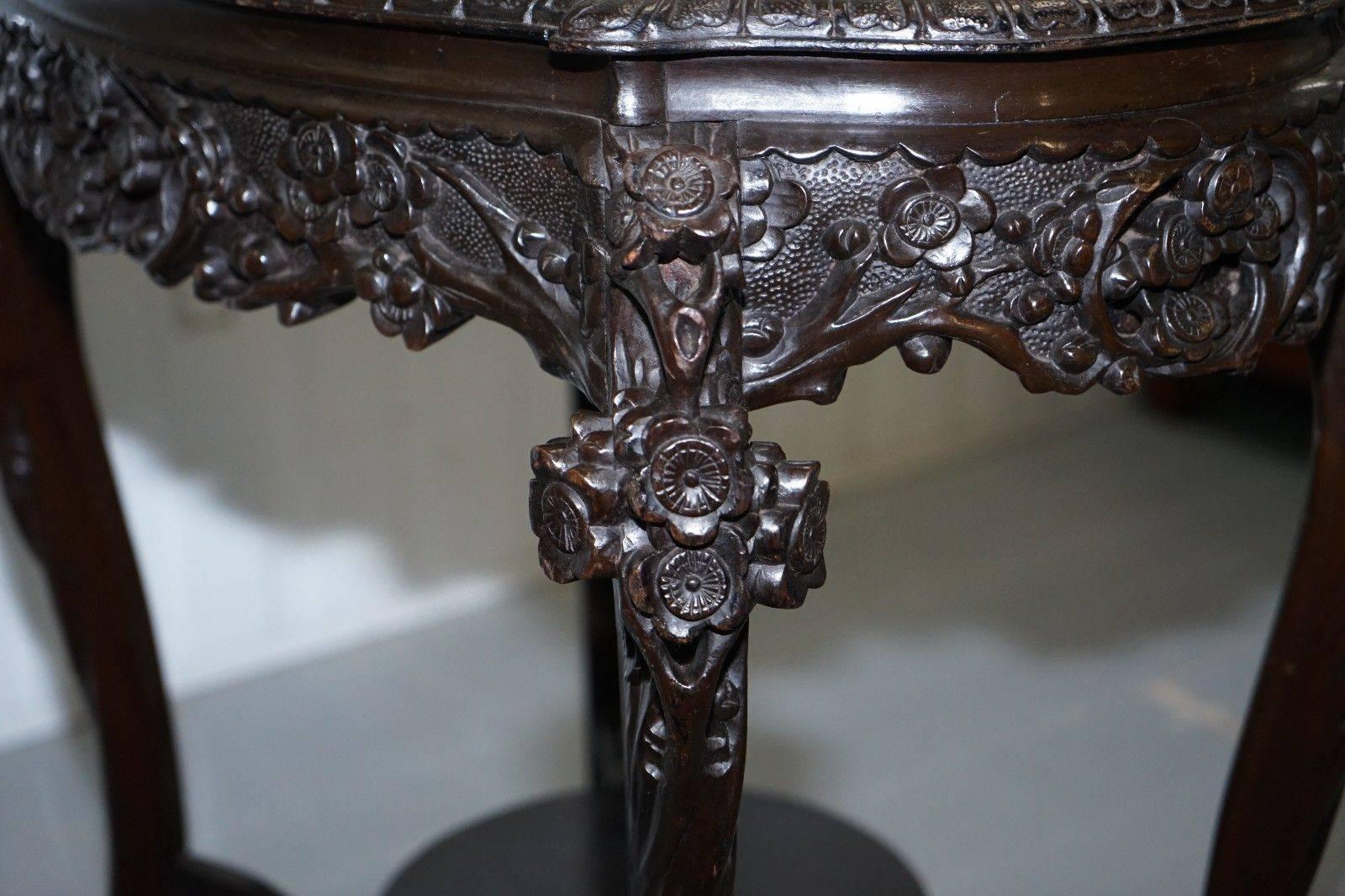 Heavily Carved Chinese Export Occasional Centre Table Black Lacquered Finish For Sale 3