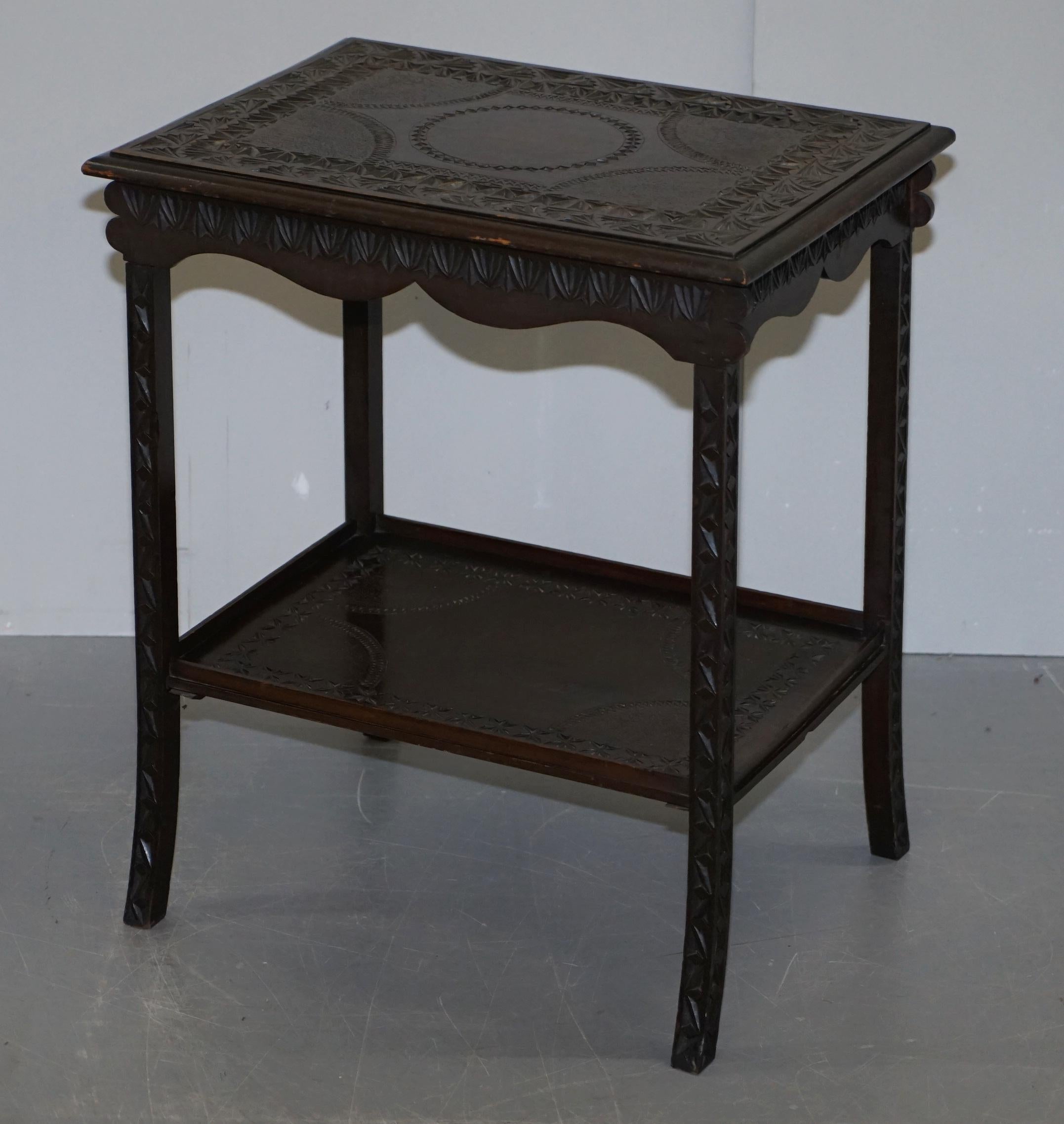 Anglo-Indian Heavily Carved circa 1880-1900 Anglo Indian Occasional Silver Tea Table Must See For Sale
