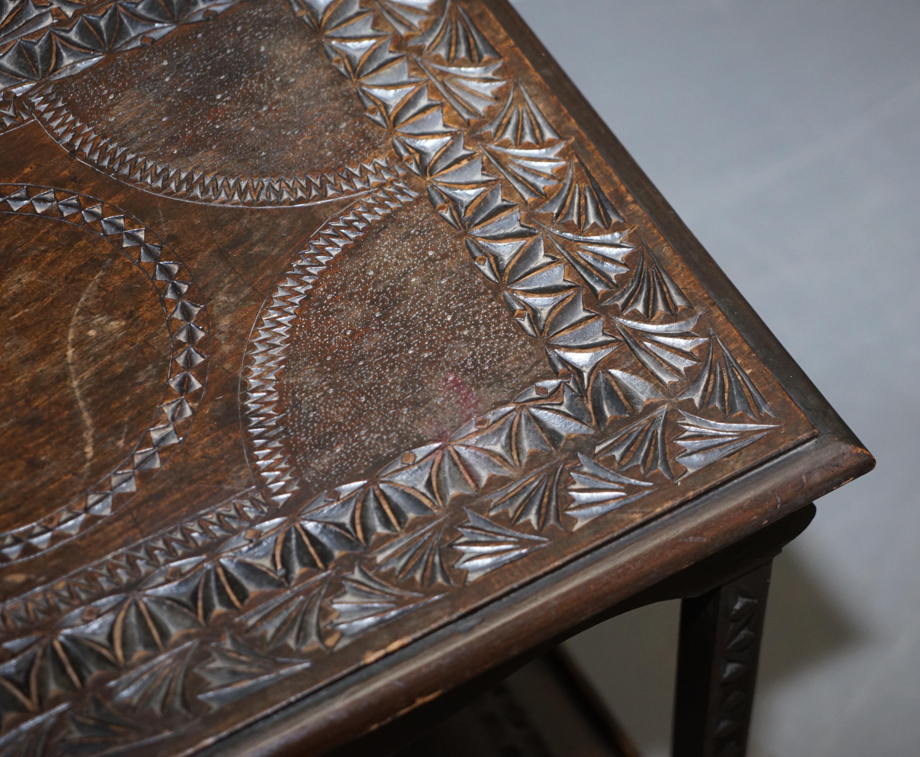 Oak Heavily Carved circa 1880-1900 Anglo Indian Occasional Silver Tea Table Must See For Sale