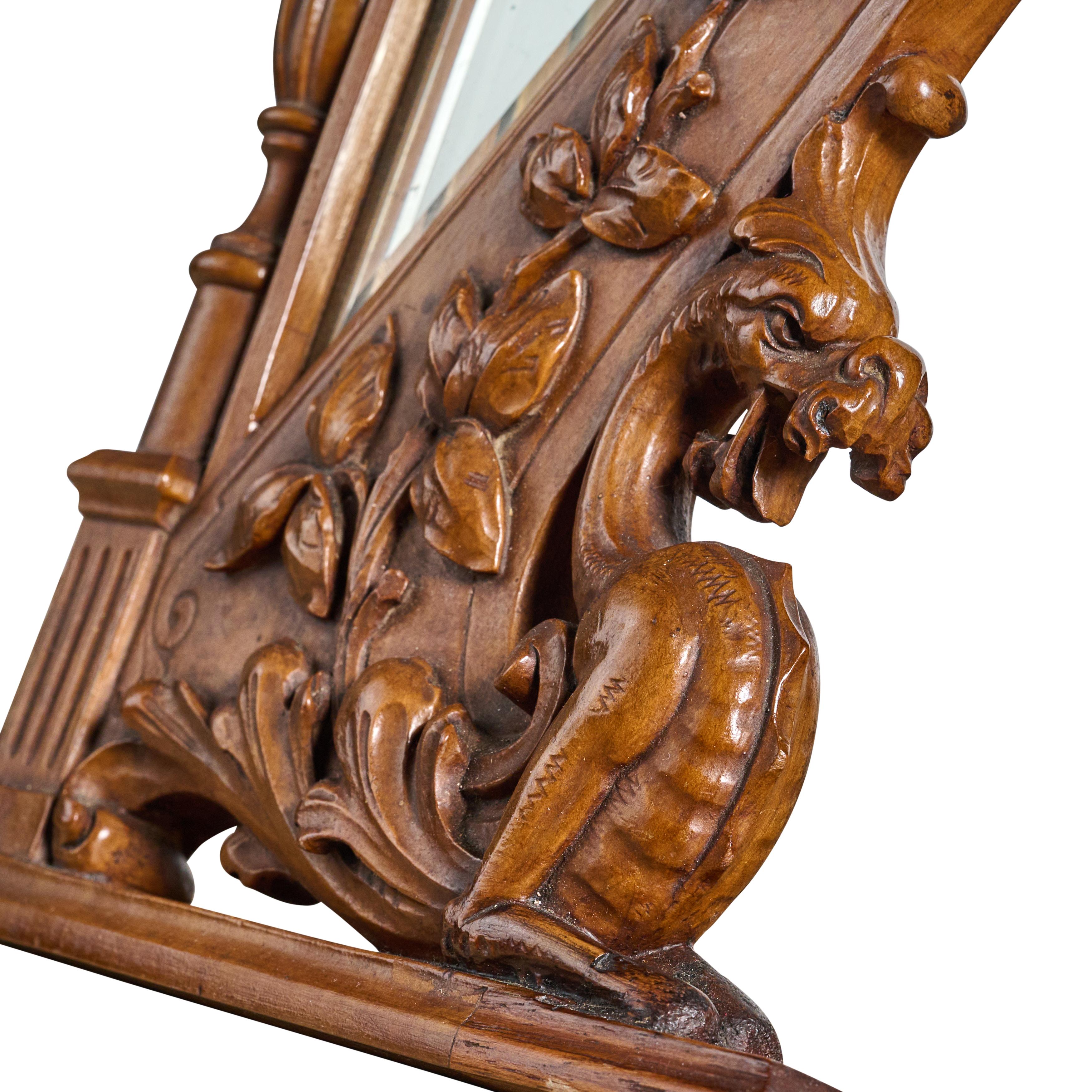 Heavily Carved Fantasy Mirror with Griffin In Good Condition In Chicago, IL