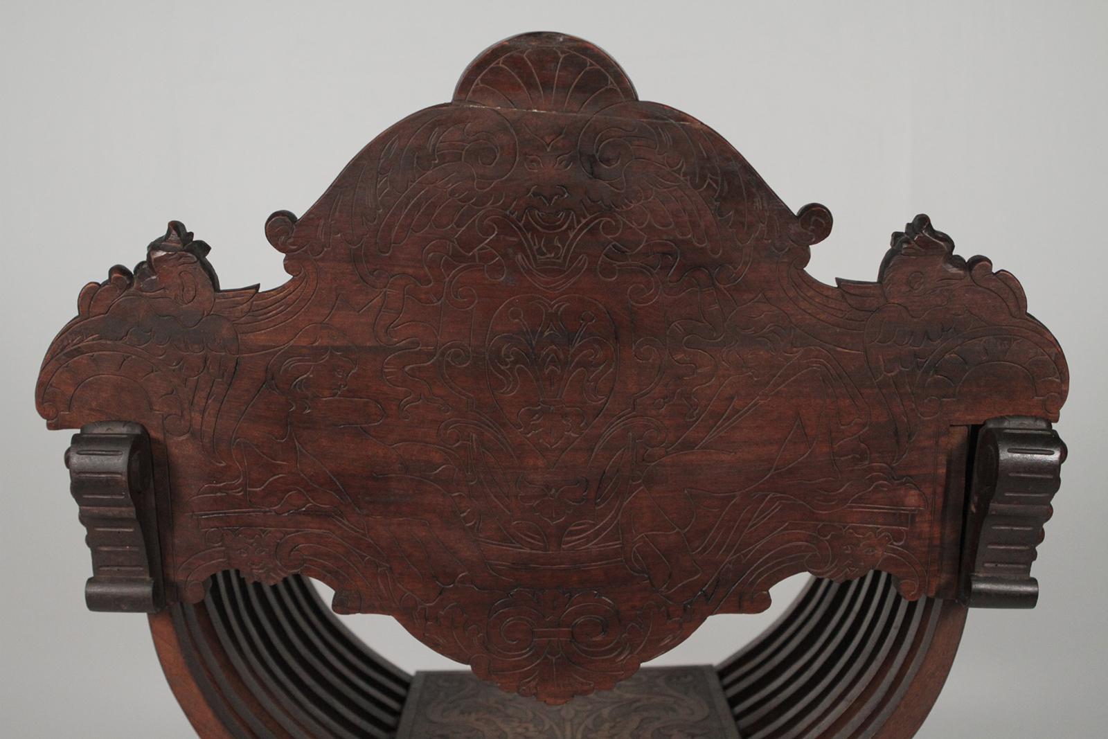 Heavily Carved Figural Campaign Chair, Lions, Cherubs, Dragons, circa 1890 4