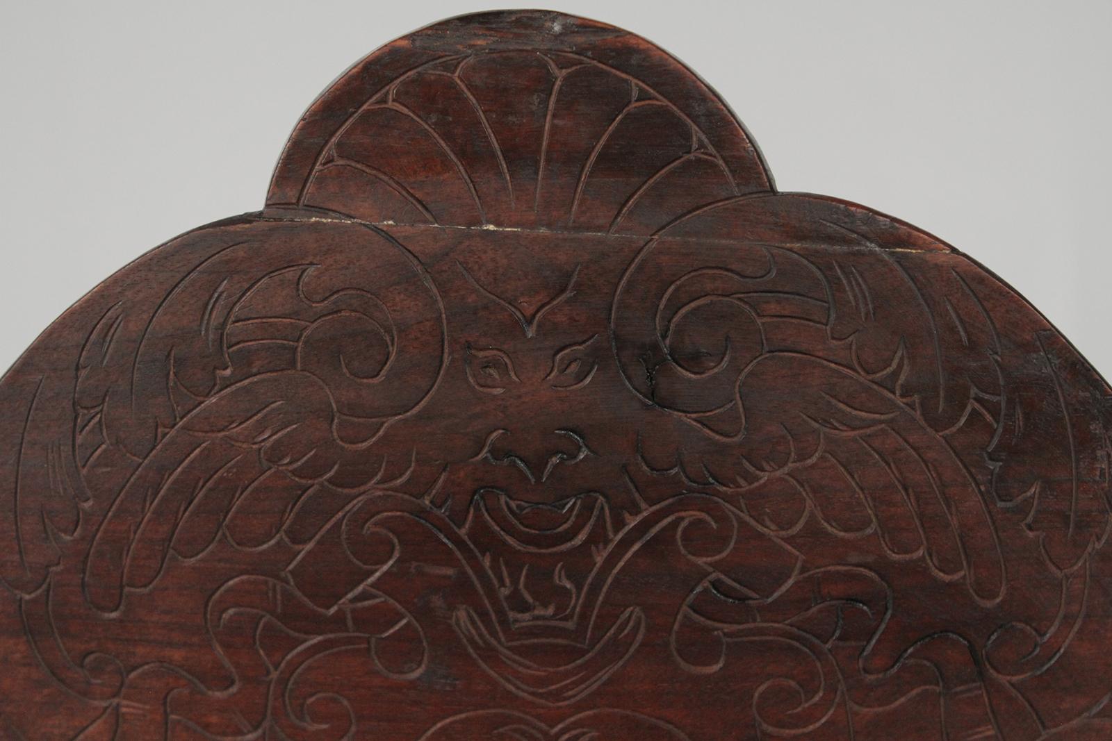 Heavily Carved Figural Campaign Chair, Lions, Cherubs, Dragons, circa 1890 5