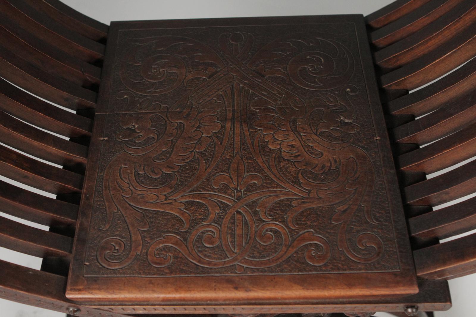 Heavily Carved Figural Campaign Chair, Lions, Cherubs, Dragons, circa 1890 For Sale 6