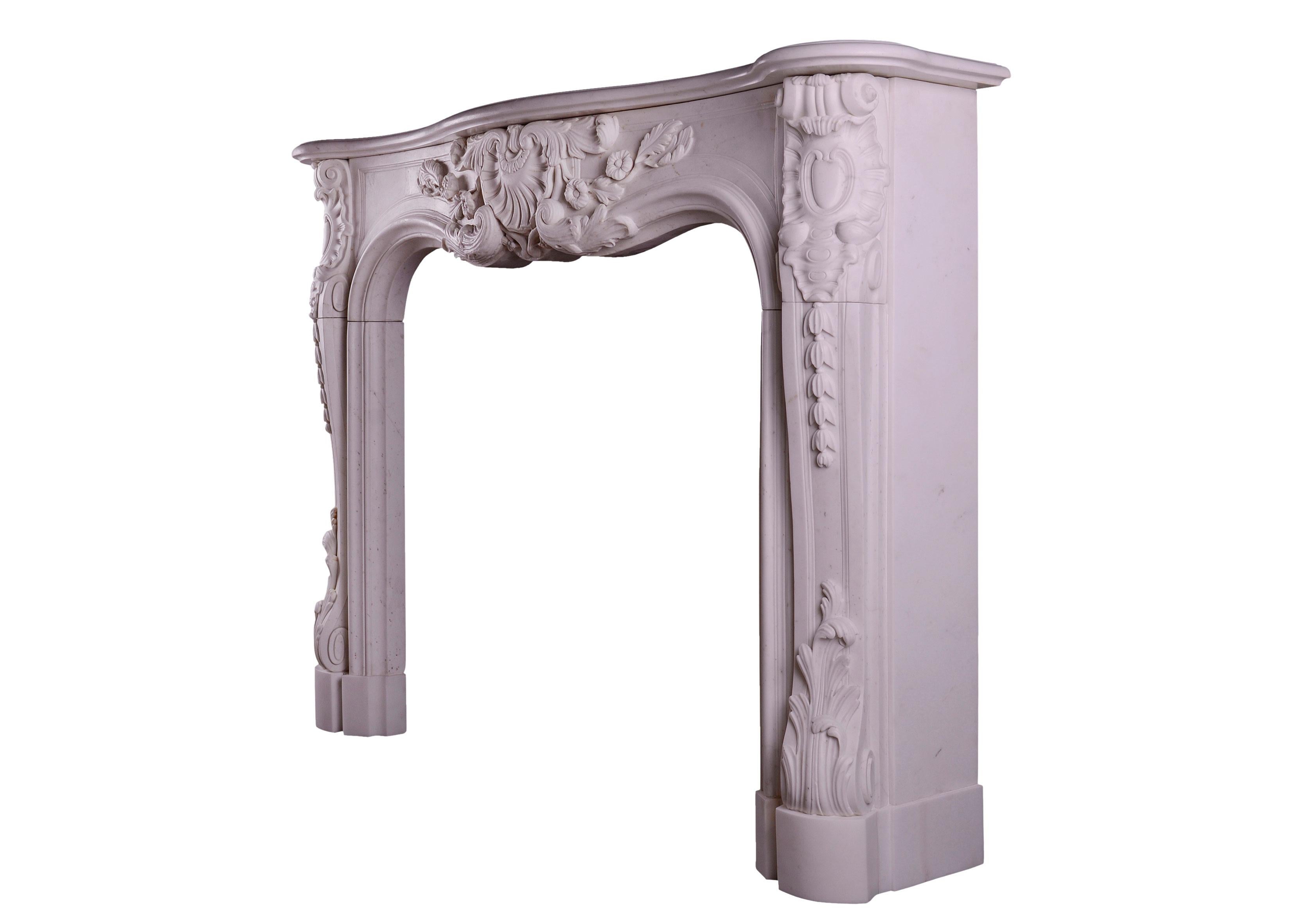 Heavily Carved French Louis XV Style Fireplace For Sale 1