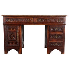 Antique Heavily Carved French Oak Desk