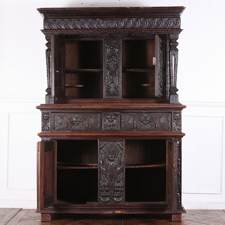 Wood Heavily Carved French Renaissance Buffet Hutch For Sale