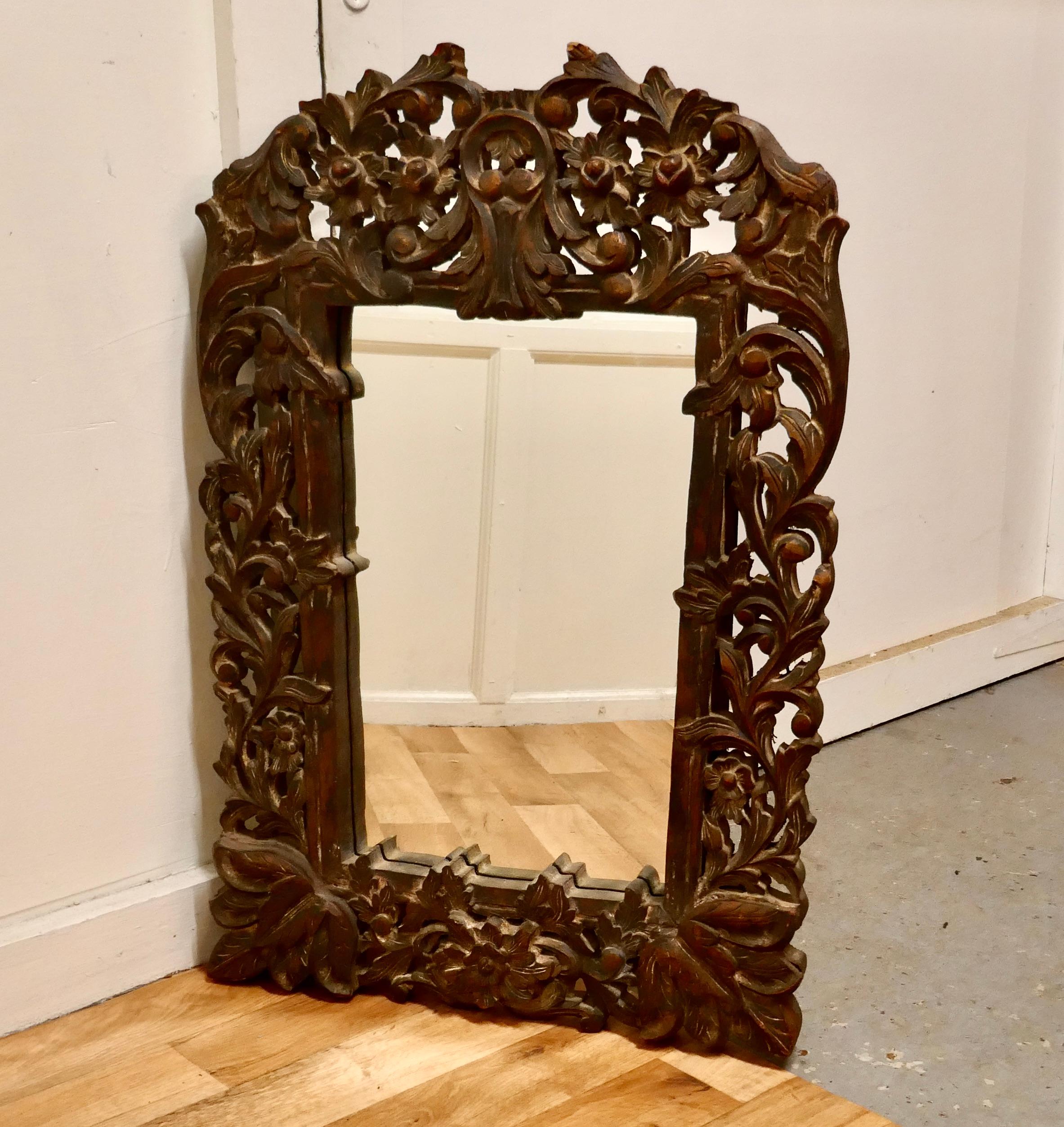 20th Century Heavily Carved Fruitwood Mirror For Sale