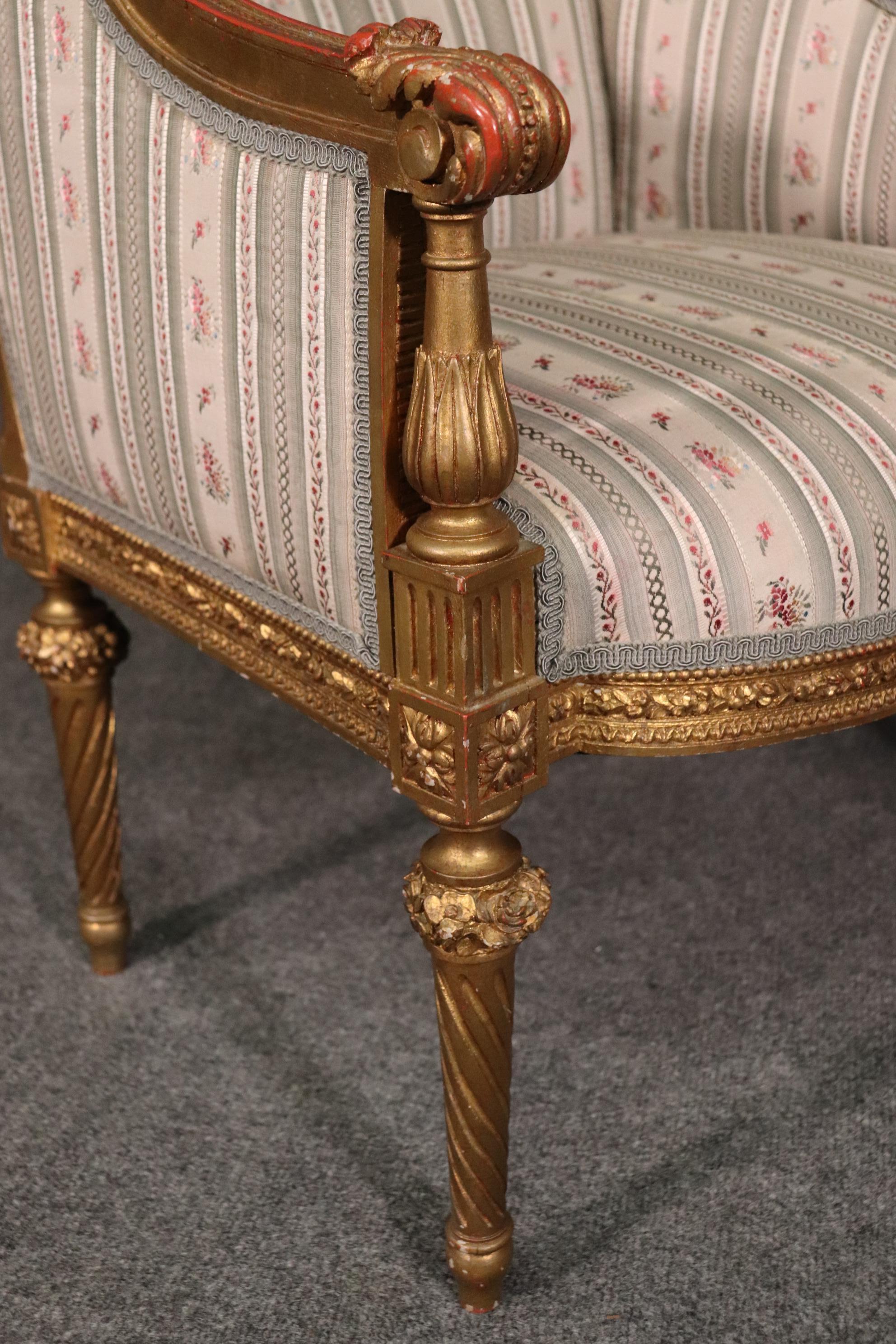 Heavily Carved Gilded French Louis XVI Bergere Chair Circa 1890 9