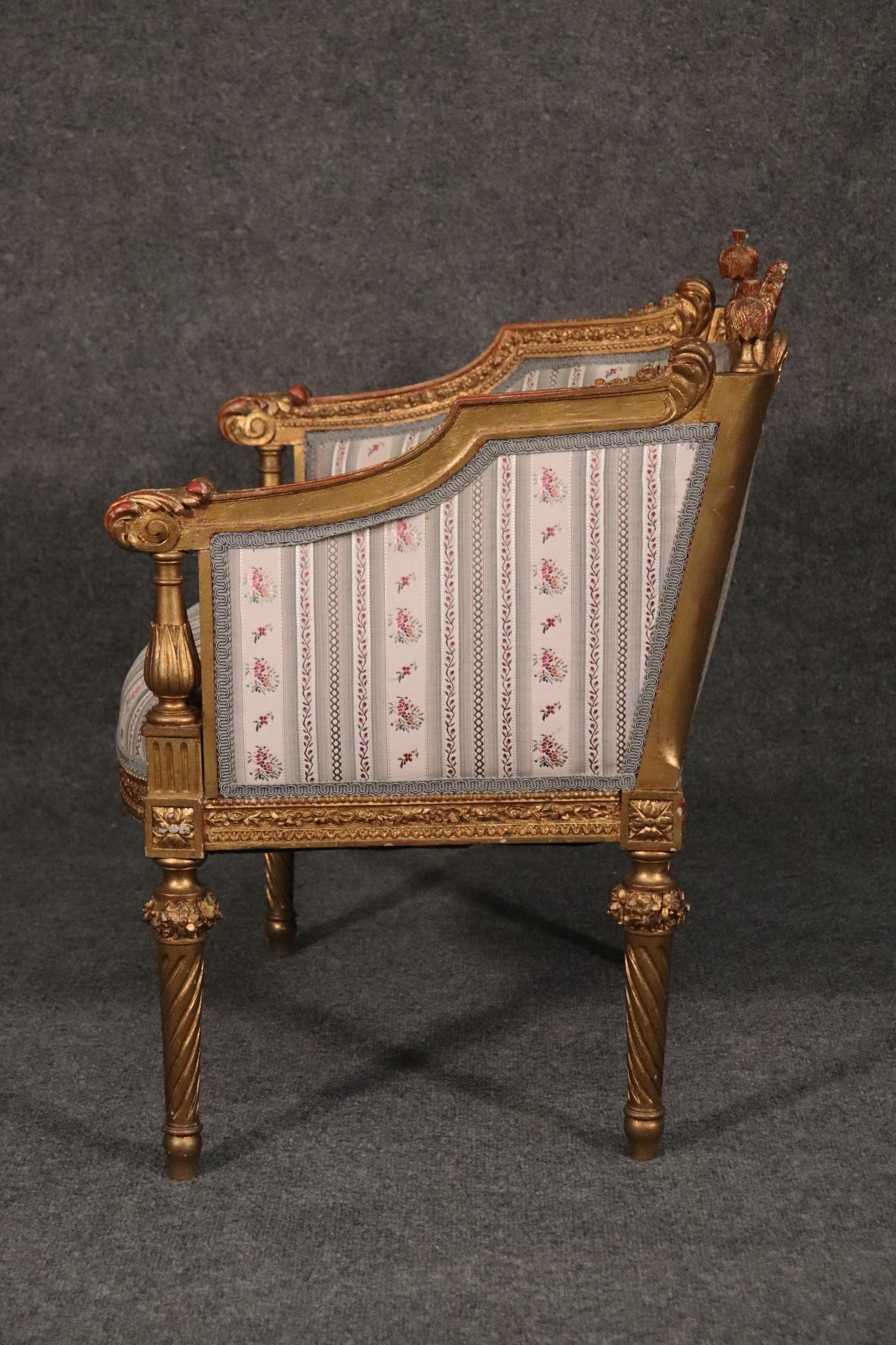 Late 19th Century Heavily Carved Gilded French Louis XVI Bergere Chair Circa 1890