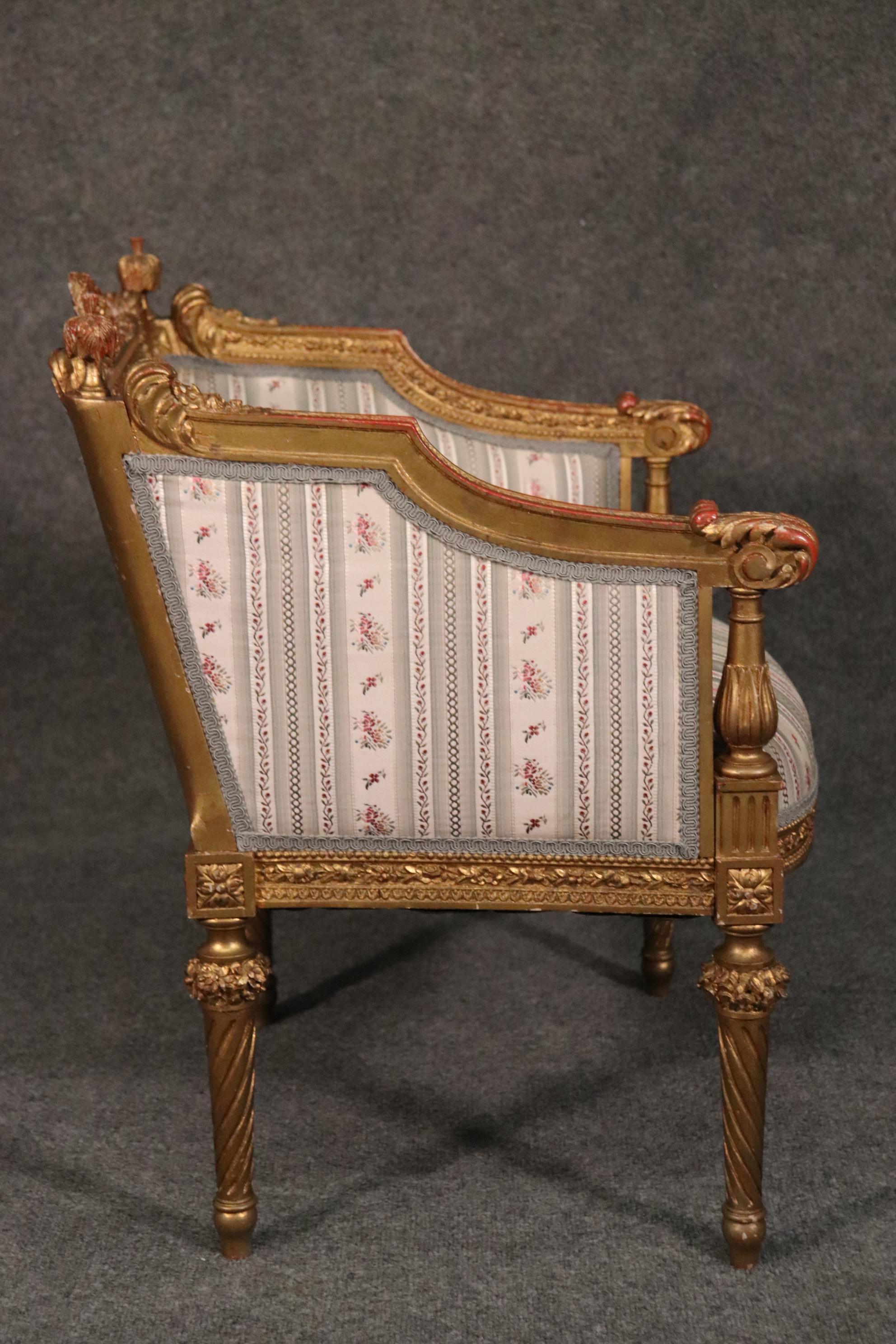 Heavily Carved Gilded French Louis XVI Bergere Chair Circa 1890 1