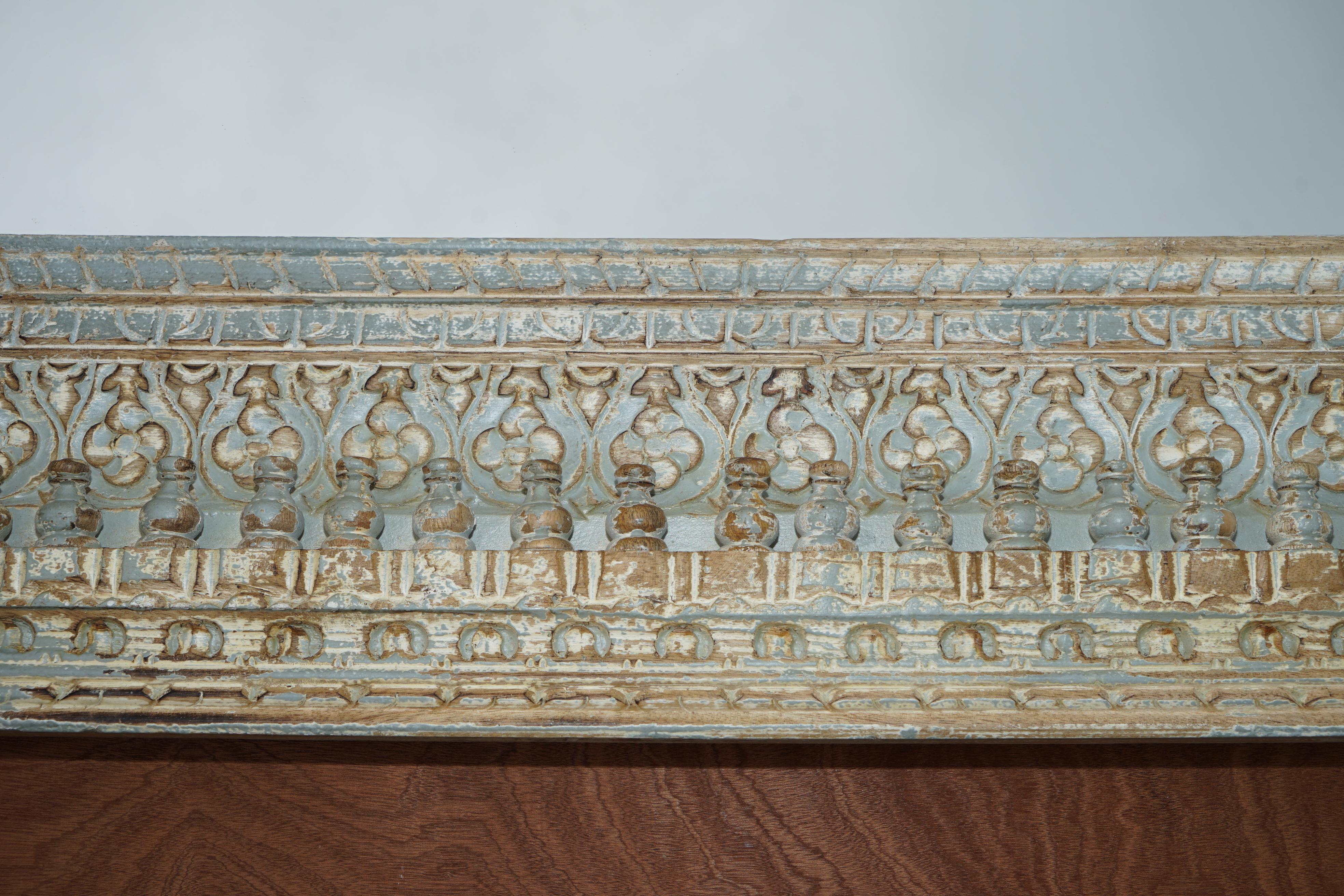 Heavily Carved Hand Painted Large Vintage Overmatnle Wall Mirror In Excellent Condition In West Sussex, Pulborough