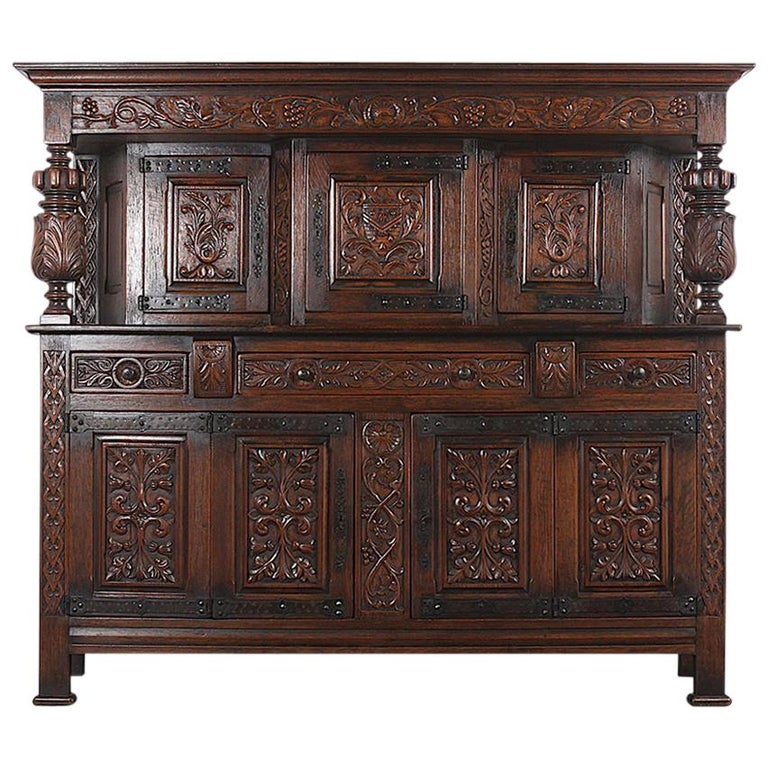 Heavily Carved Impressive Oak Buffet at 1stDibs