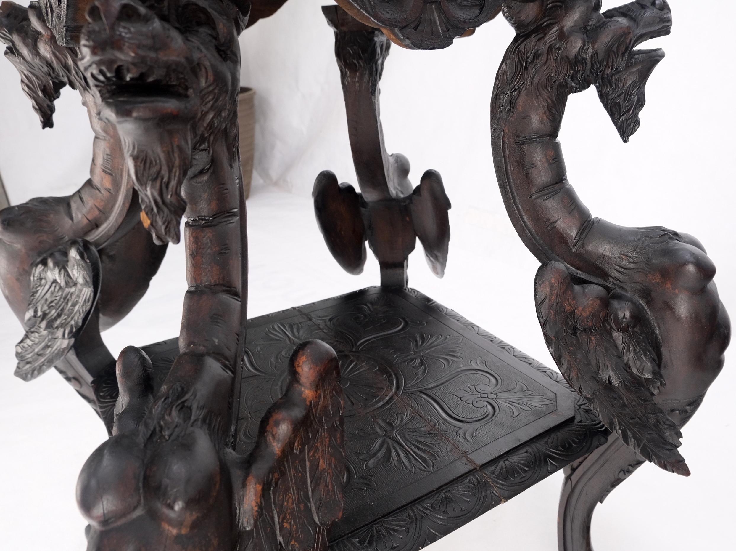 Walnut Heavily Carved Japanese Asian Dragon Motive Heavily Carved Two Tier Stand Table