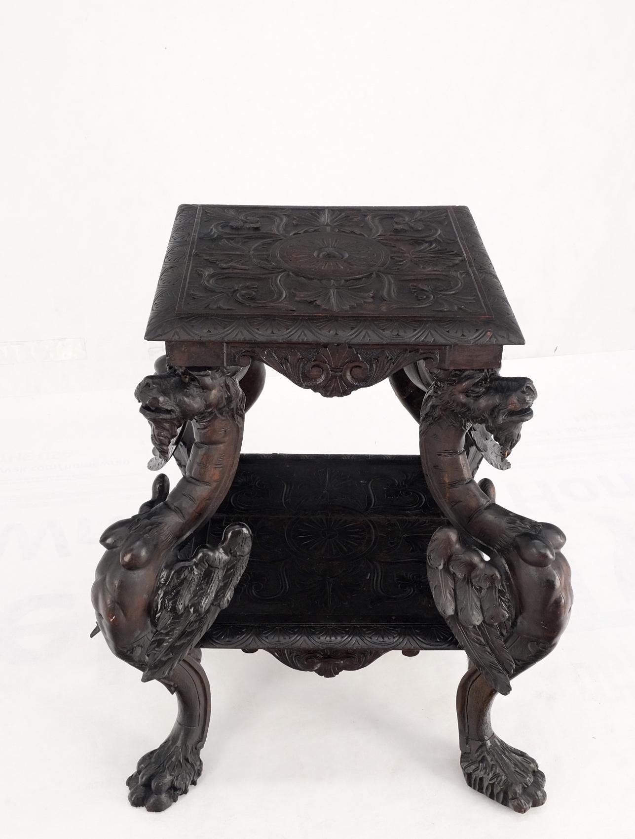 Heavily Carved Japanese Asian Dragon Motive Heavily Carved Two Tier Stand Table  3