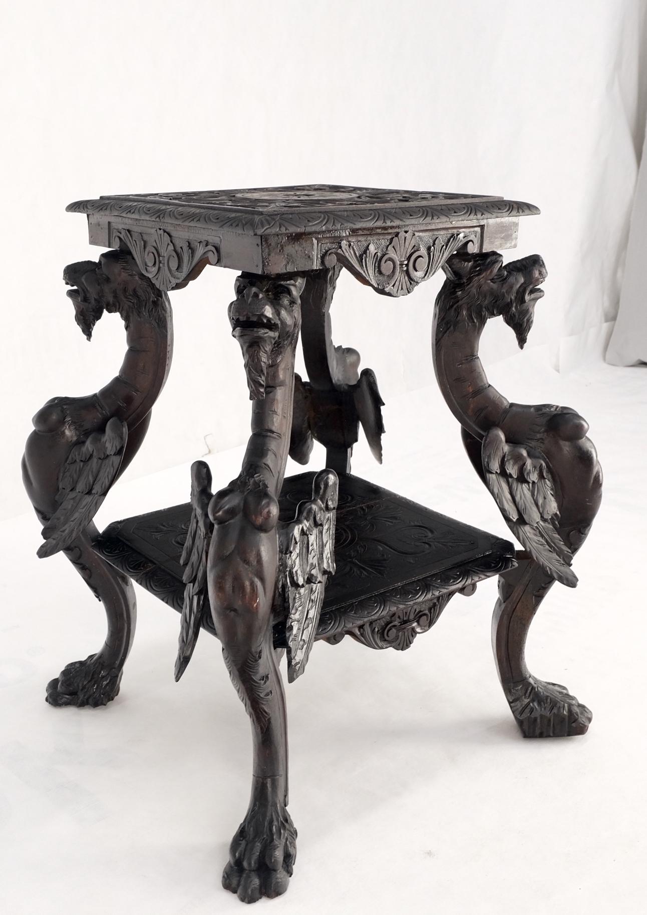 Heavily Carved Japanese Asian Dragon Motive Heavily Carved Two Tier Stand Table  5